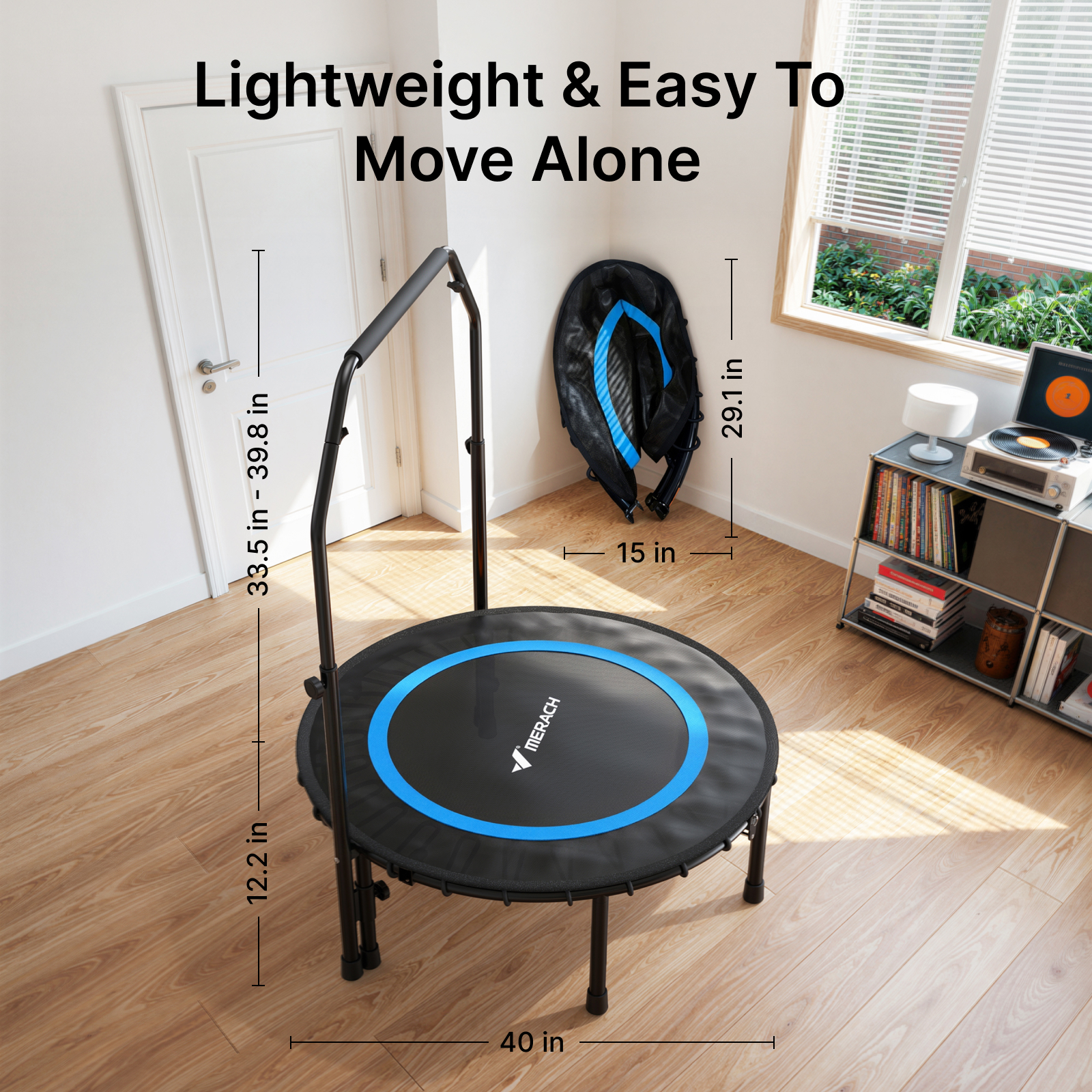 MERACH 40" Mini Trampoline with Bar, Fitness Rebounder with Bungees for Adults, 330 lbs Capacity