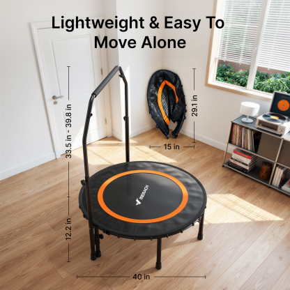MERACH 40" Fitness Trampoline with Bar, Foldable Mini Trampoline with Bungees, 330 lbs Capacity