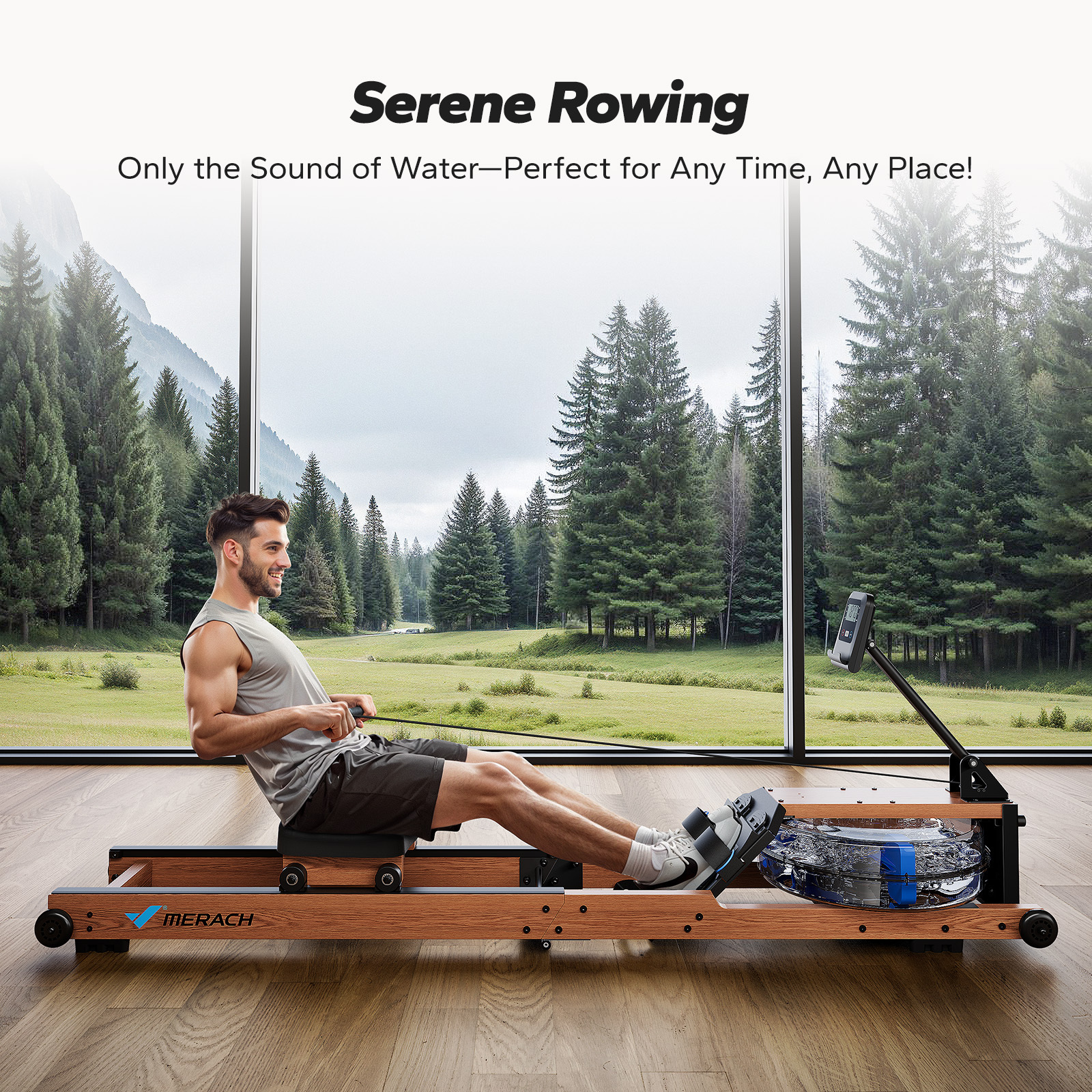 MERACH Water Rowing Machines for Home, Foldable Row Machine with 400LBS Weight Capacity, Dedicated Monitor and Comfortable Seat, Free MERACH App for Immersive Water Rower