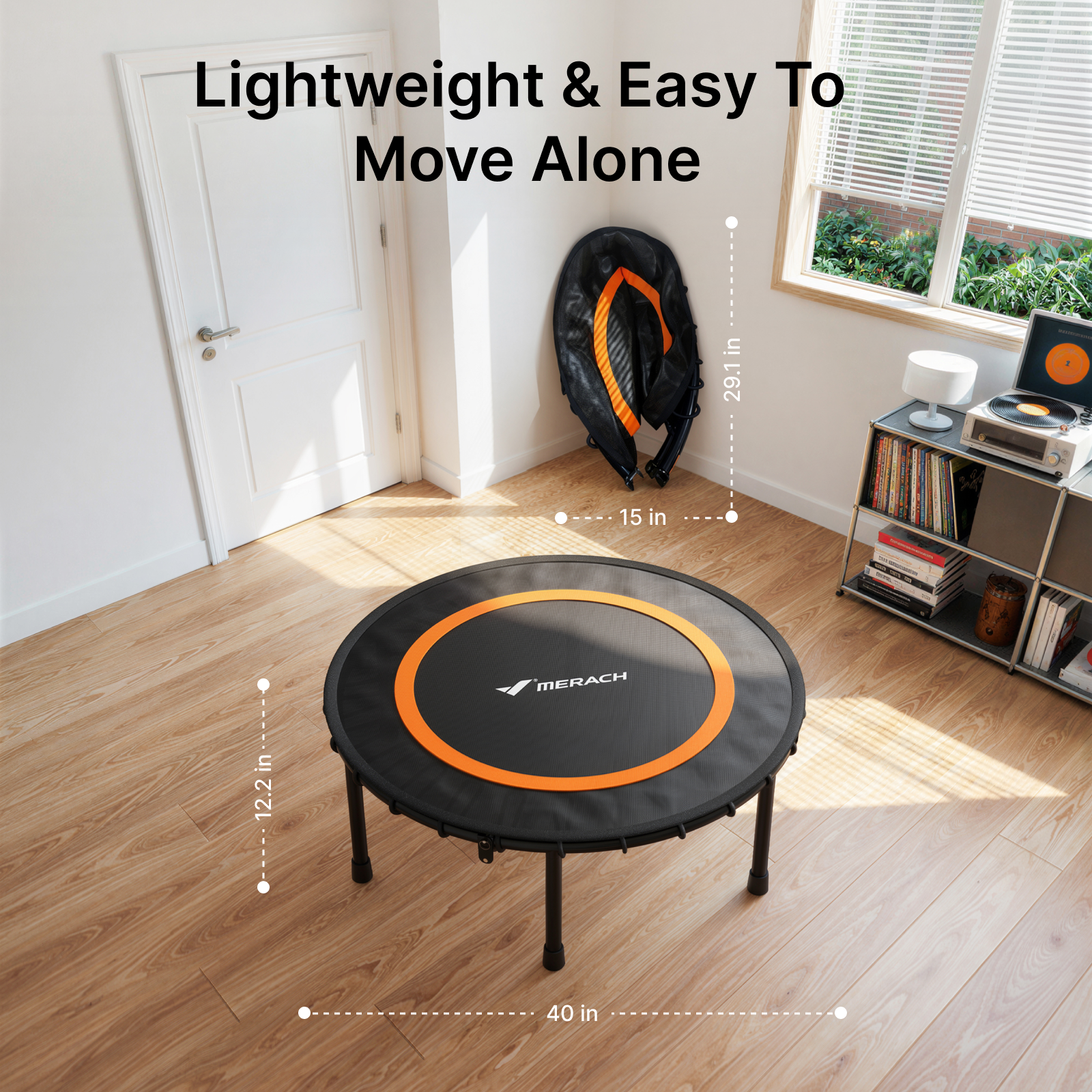MERACH 40" Fitness Trampoline with Bungees, Foldable Mini Trampoline, 330 lbs Capacity