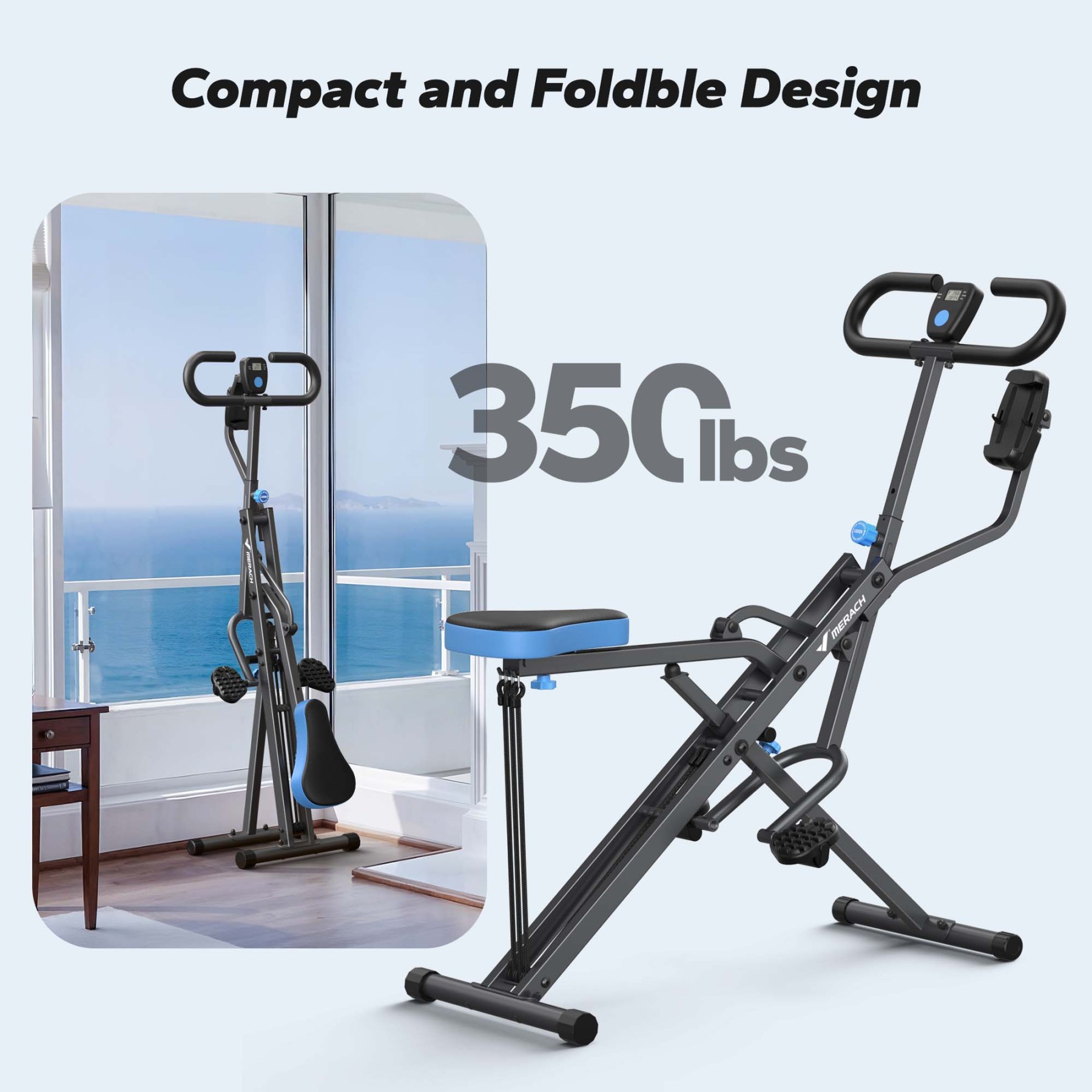 MERACH Squat Machine, Foldable Exercise Equipment with 4-Level Resistance & Device Holder, Home Gym Machine for Arm, Glute & Leg Workout