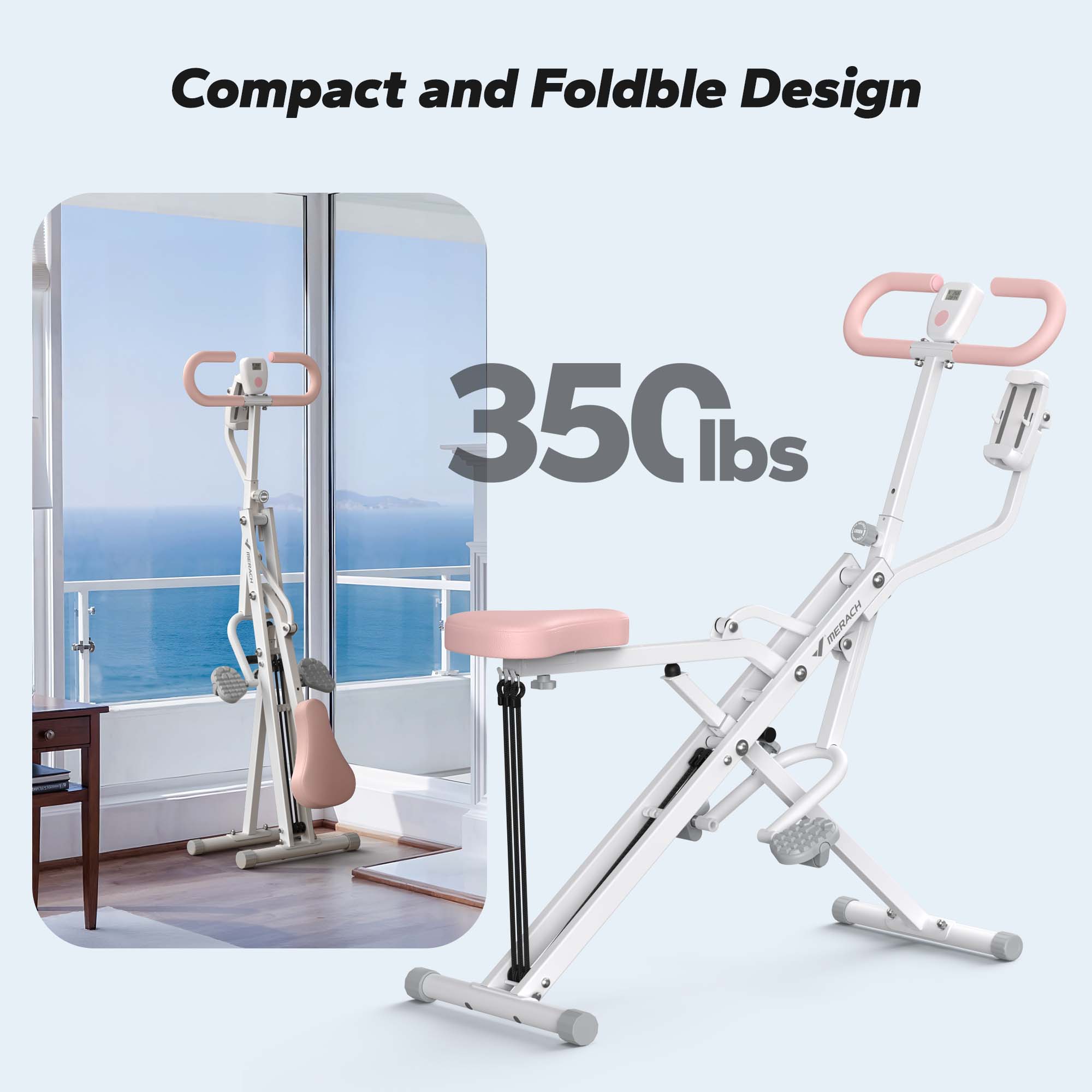 MERACH Squat Machine with 4-Level Resistance, Adjustable Home Gym Upright Rower for Glutes, Legs & Full Body Workout, Includes Device Holder