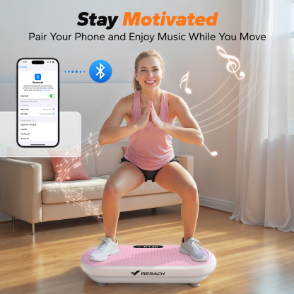 MERACH Vibration Plate Pro - 440 lbs Support, Enhanced Width & Motor, Bluetooth Sync, Silicone Pedals, Intense Fat Burning, Auto Start/Stop, Home Gym Equipment