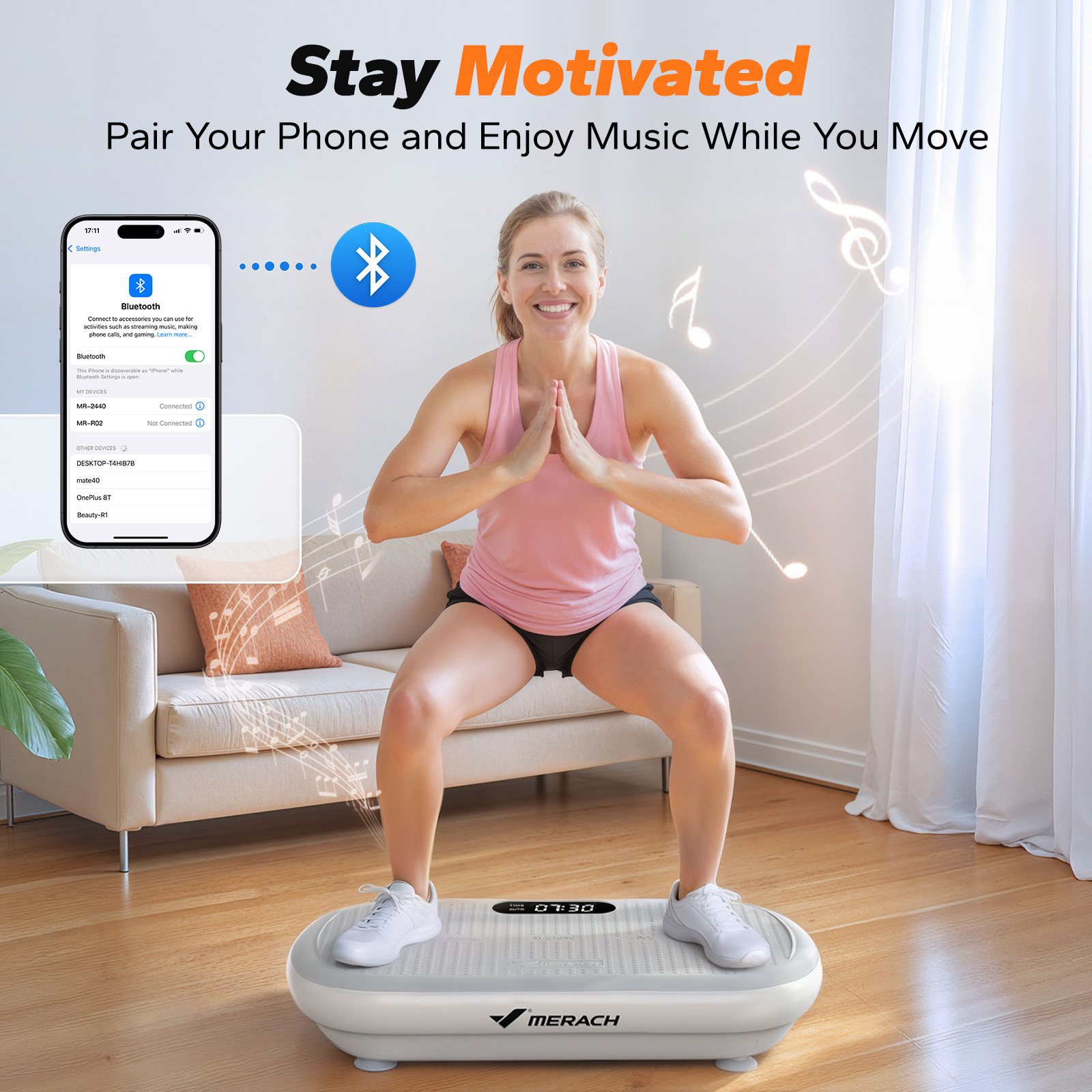 MERACH Vibration Plate Pro - 440 lbs Support, Enhanced Width & Motor, Bluetooth Sync, Silicone Pedals, Intense Fat Burning, Auto Start/Stop, Home Gym Equipment