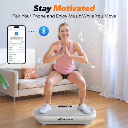 MERACH Vibration Plate Pro - 440 lbs Support, Enhanced Width & Motor, Bluetooth Sync, Silicone Pedals, Intense Fat Burning, Auto Start/Stop, Home Gym Equipment