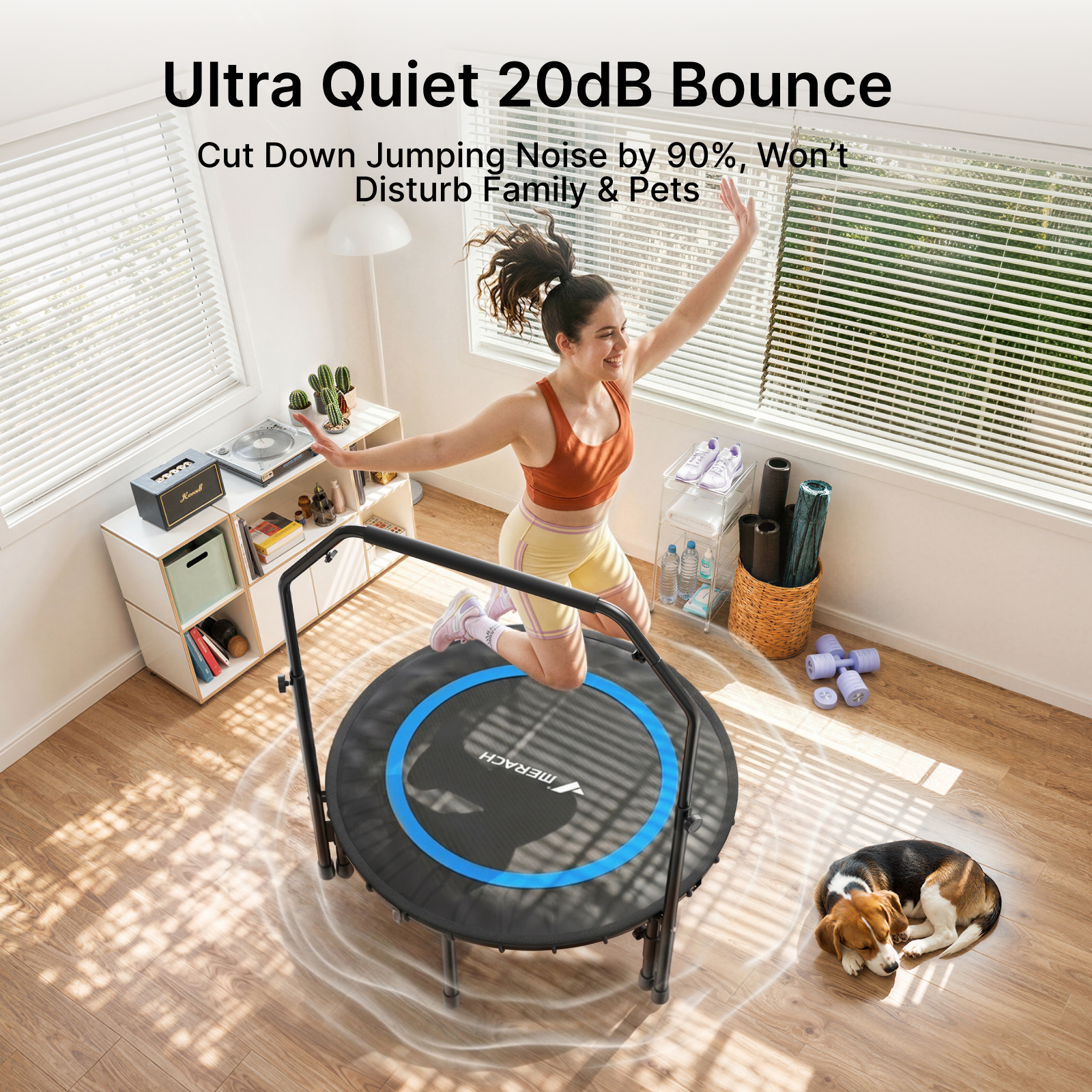 MERACH 40" Mini Trampoline with Bar, Fitness Rebounder with Bungees for Adults, 330 lbs Capacity