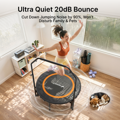 MERACH 40" Fitness Trampoline with Bar, Foldable Mini Trampoline with Bungees, 330 lbs Capacity