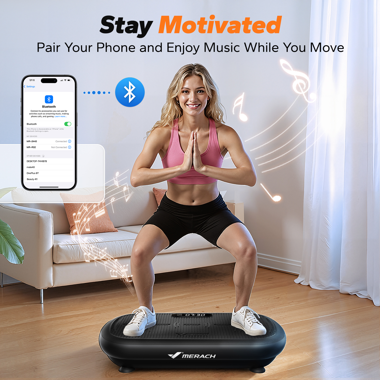 MERACH Vibration Plate Pro - 440 lbs Support, Enhanced Width & Motor, Bluetooth Sync, Silicone Pedals, Intense Fat Burning, Auto Start/Stop, Home Gym Equipment