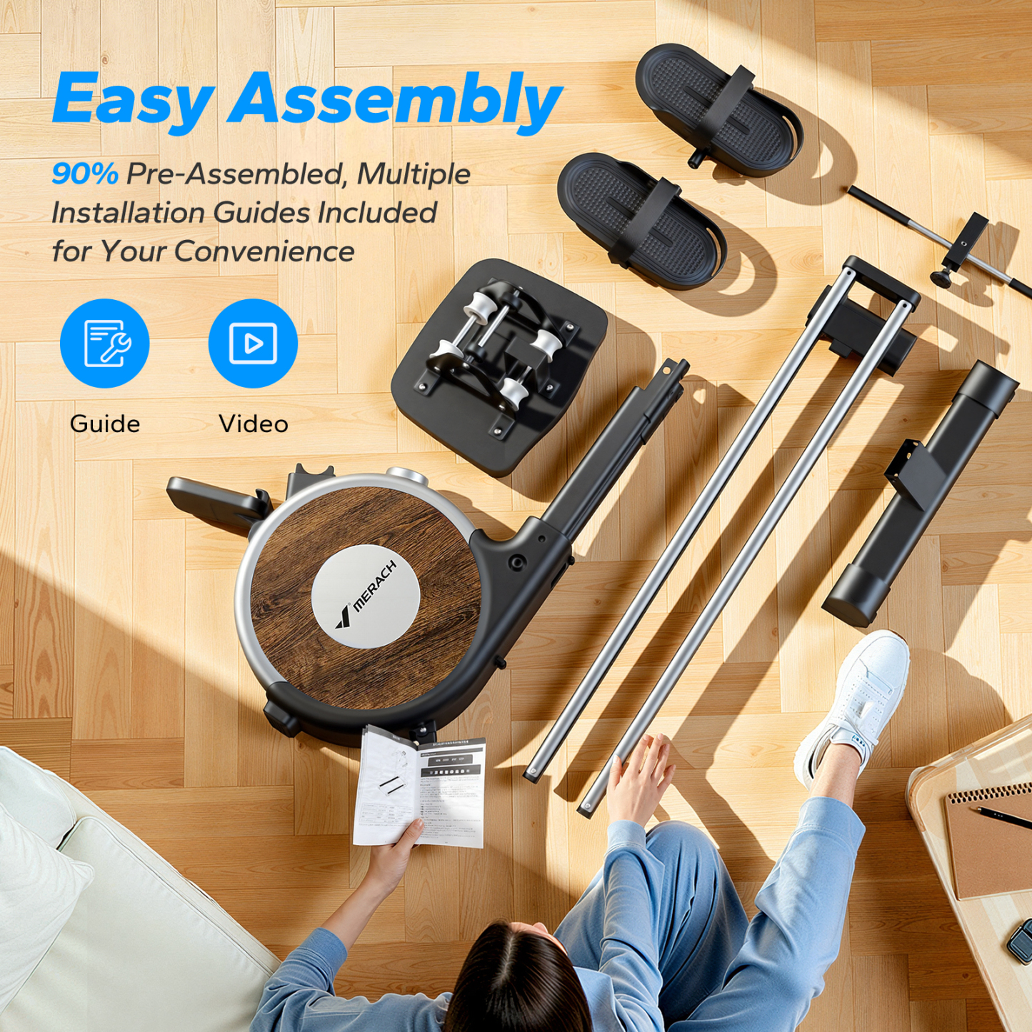 MERACH Rower Machine Bluetooth 16 levels Quiet Magnetic Smart Auto Resistance Rower for Home Use