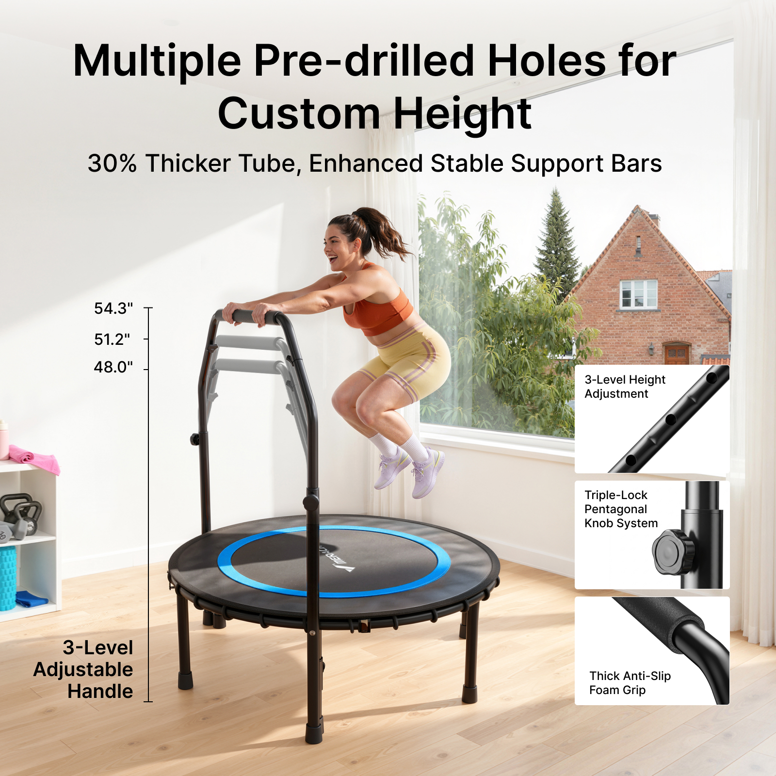 MERACH 40" Mini Trampoline with Bar, Fitness Rebounder with Bungees for Adults, 330 lbs Capacity