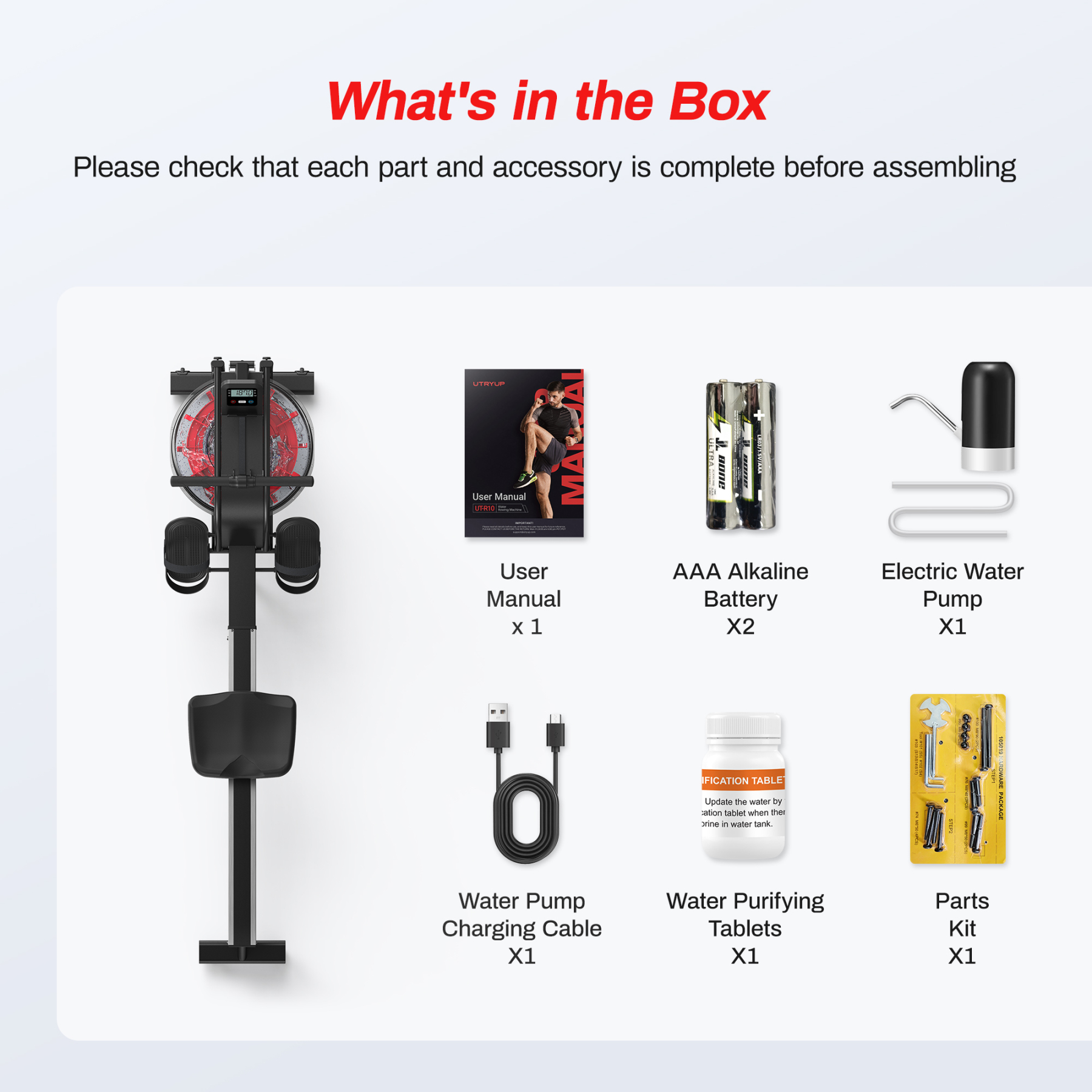 UTRYUP Water Rowing Machines, 16 Levels of Quiet Resistance Foldable Compact Rowing Machine 350 LB Weight Capacity with Bluetooth, App Supported, Tablet Holder