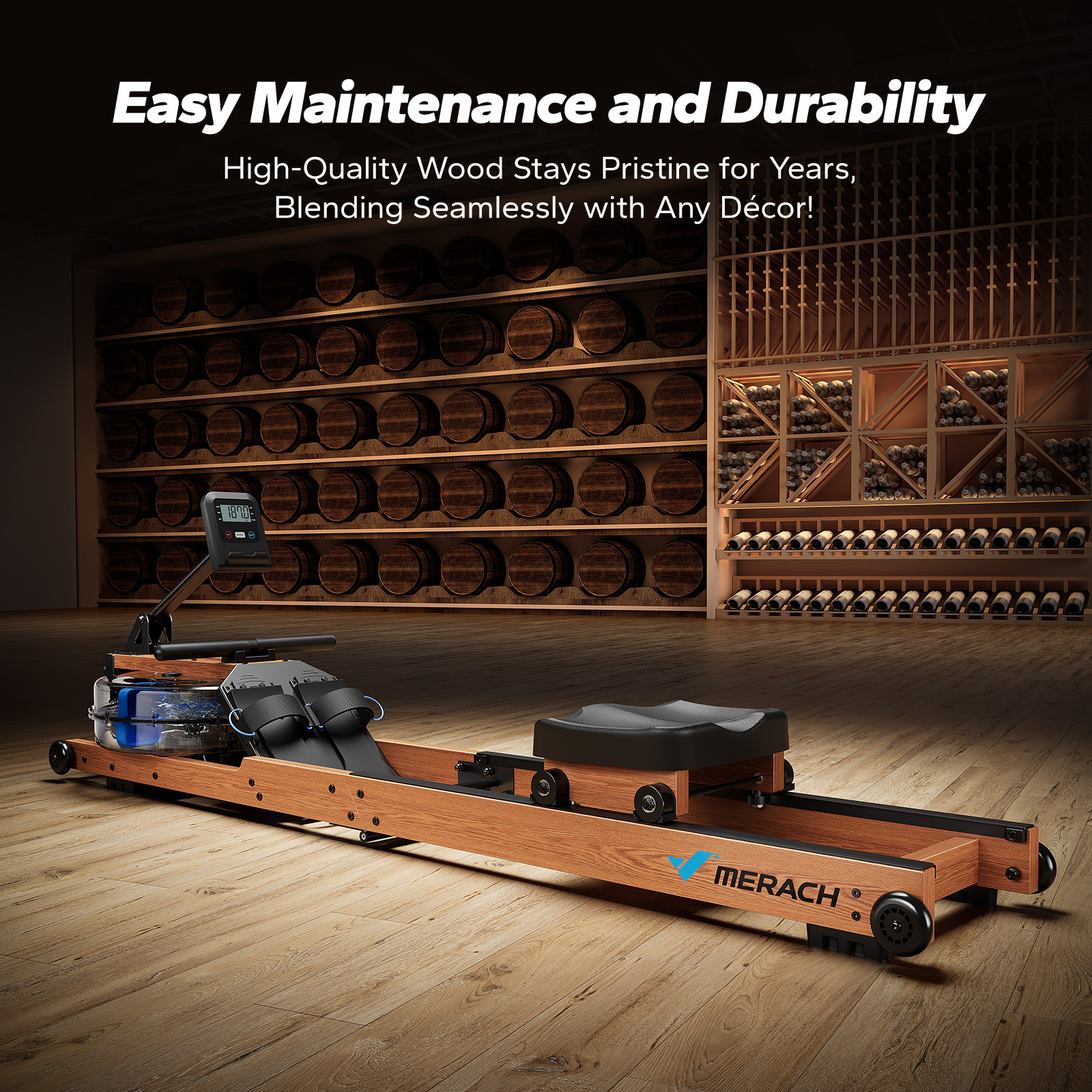 MERACH Water Rowing Machines for Home, Foldable Row Machine with 400LBS Weight Capacity, Dedicated Monitor and Comfortable Seat, Free MERACH App for Immersive Water Rower