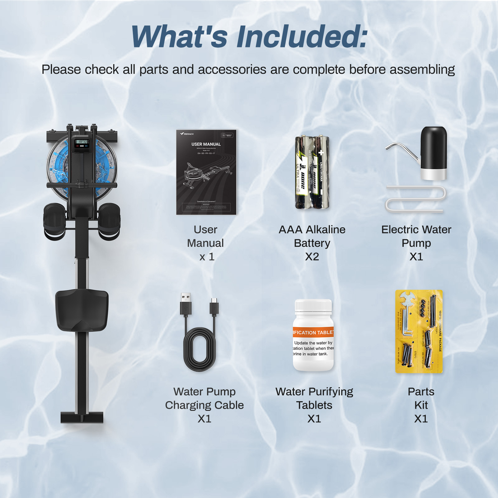 MERACH Water Rowing Machine for Home Use 350 lbs Weight Capacity with LCD Monitor