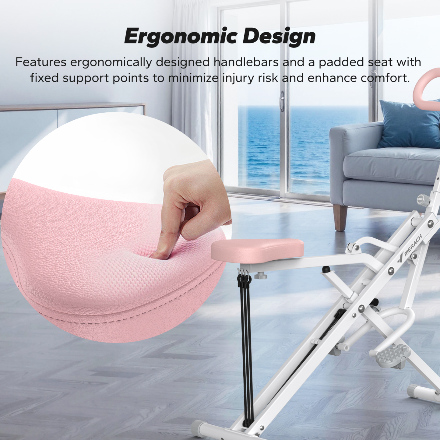 MERACH Squat Machine with 4-Level Resistance, Adjustable Home Gym Upright Rower for Glutes, Legs & Full Body Workout, Includes Device Holder