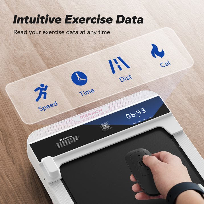 MERACH Walking Pad Treadmill 2.25Hp Ultra-Quiet Under Desk Treadmill 2 in 1 Walking and Jogging with LED Display,0.6-3.8 MPH,White