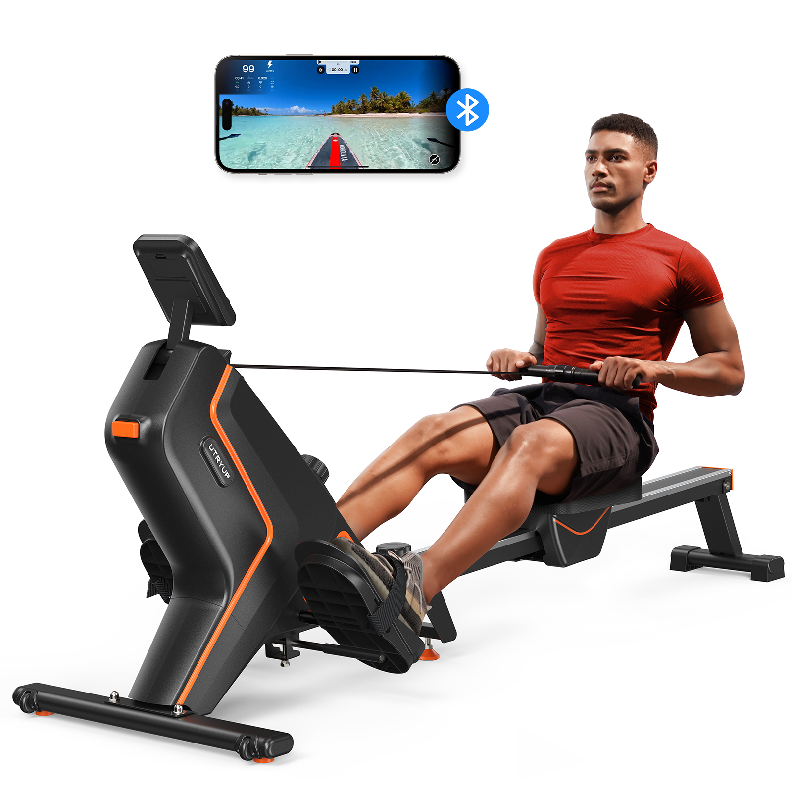 UTRYUP Magnetic Rowing Machines for Home, 16 Levels of Quiet Resistance Foldable Compact Rowing Machine 350 LB Weight Capacity with Bluetooth, App Supported, Tablet Holder