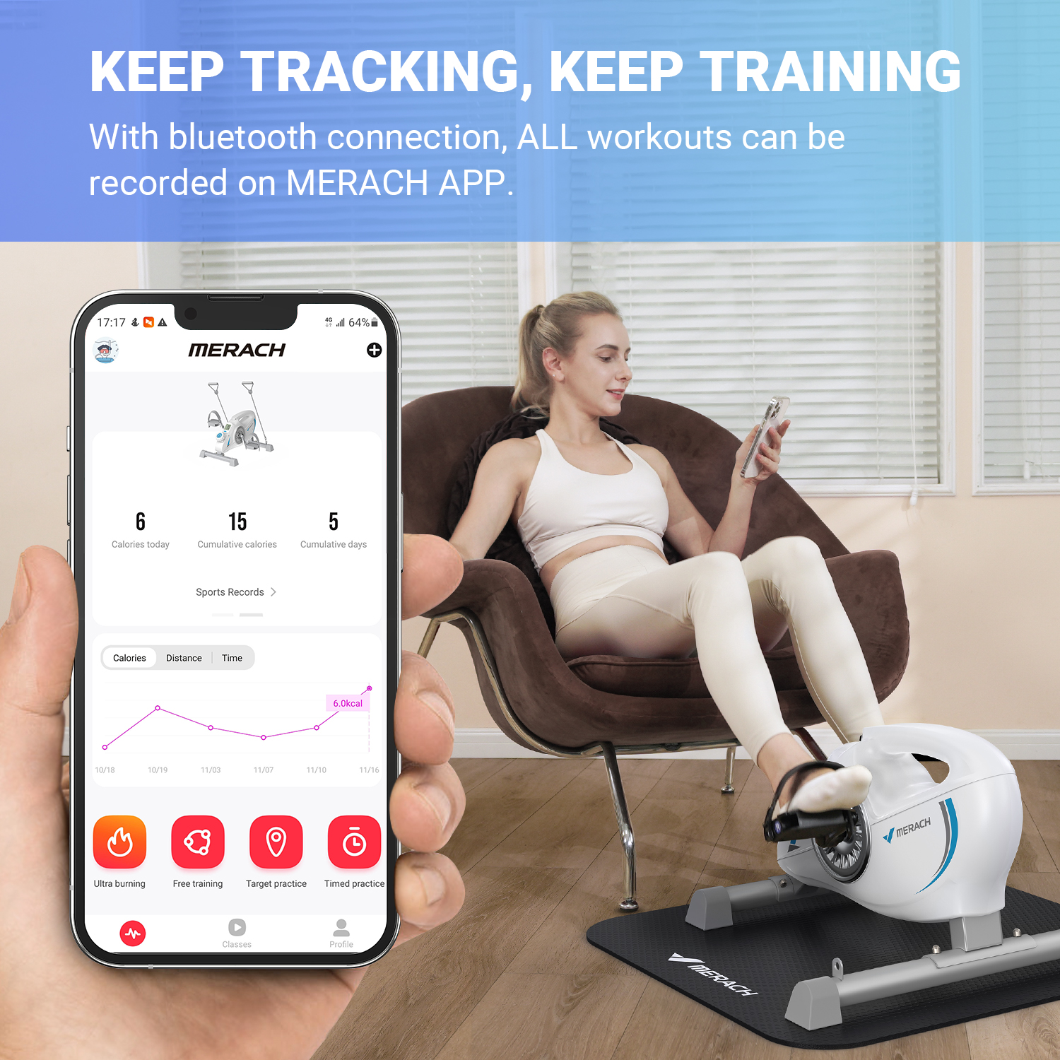 MERACH Under Desk Bike Pedal Exerciser Indoor Silent Elliptical Machine for Legs and Arms Mini Foot Pedal Exercise Bike with Free App,Non-Slip Mat,2 Resistance Bands