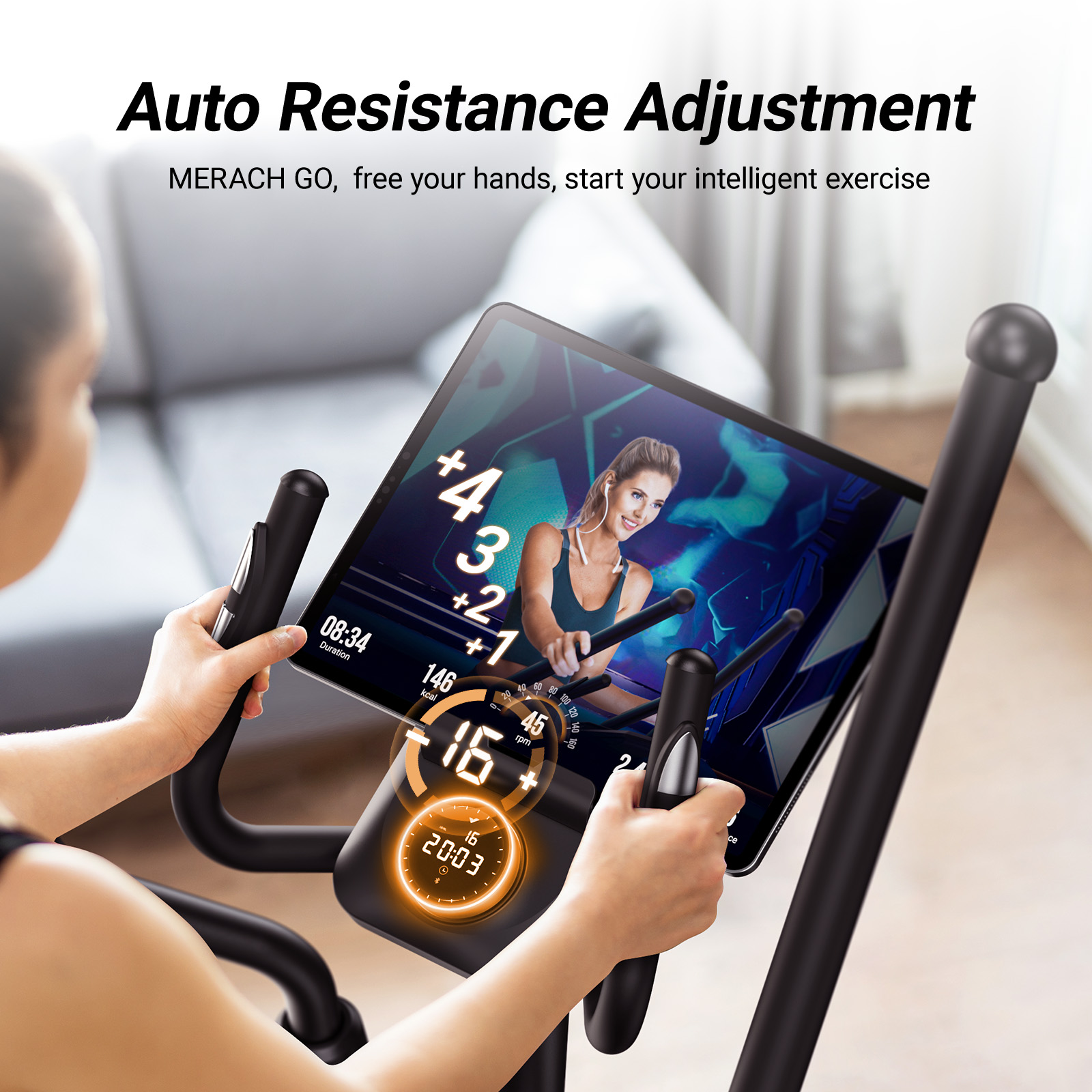 MERACH Home Elliptical Machine - Quiet Magnetic Drive, 16 Resistance Levels, 15.5" Stride, 350 lbs Capacity, Fitness App Compatible, Cardio Workout Equipment Elliptical Trainer