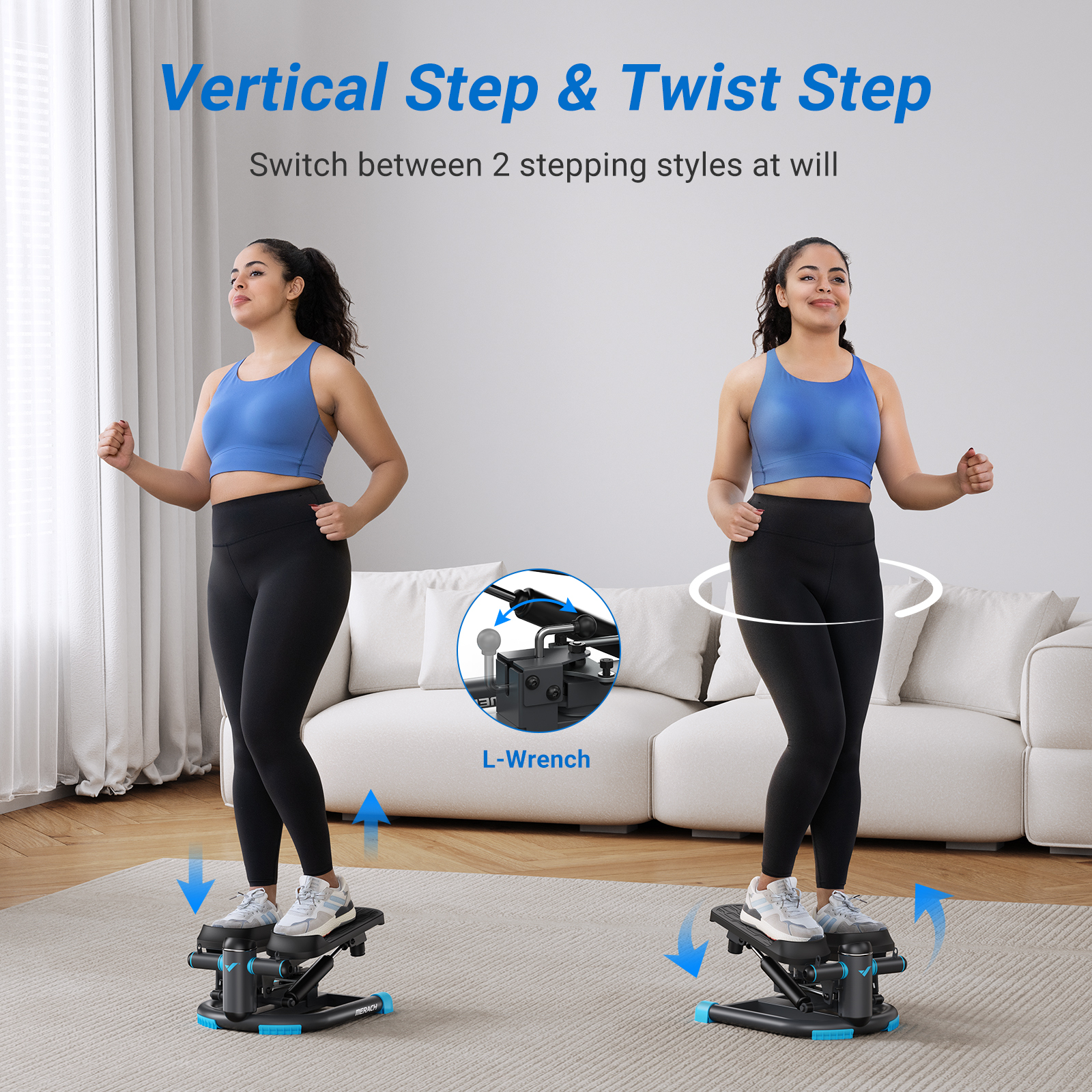 MERACH Compact Twisting Stepper with 330LBS Load Capacity & Resistance Bands for Comprehensive Full-Body Training
