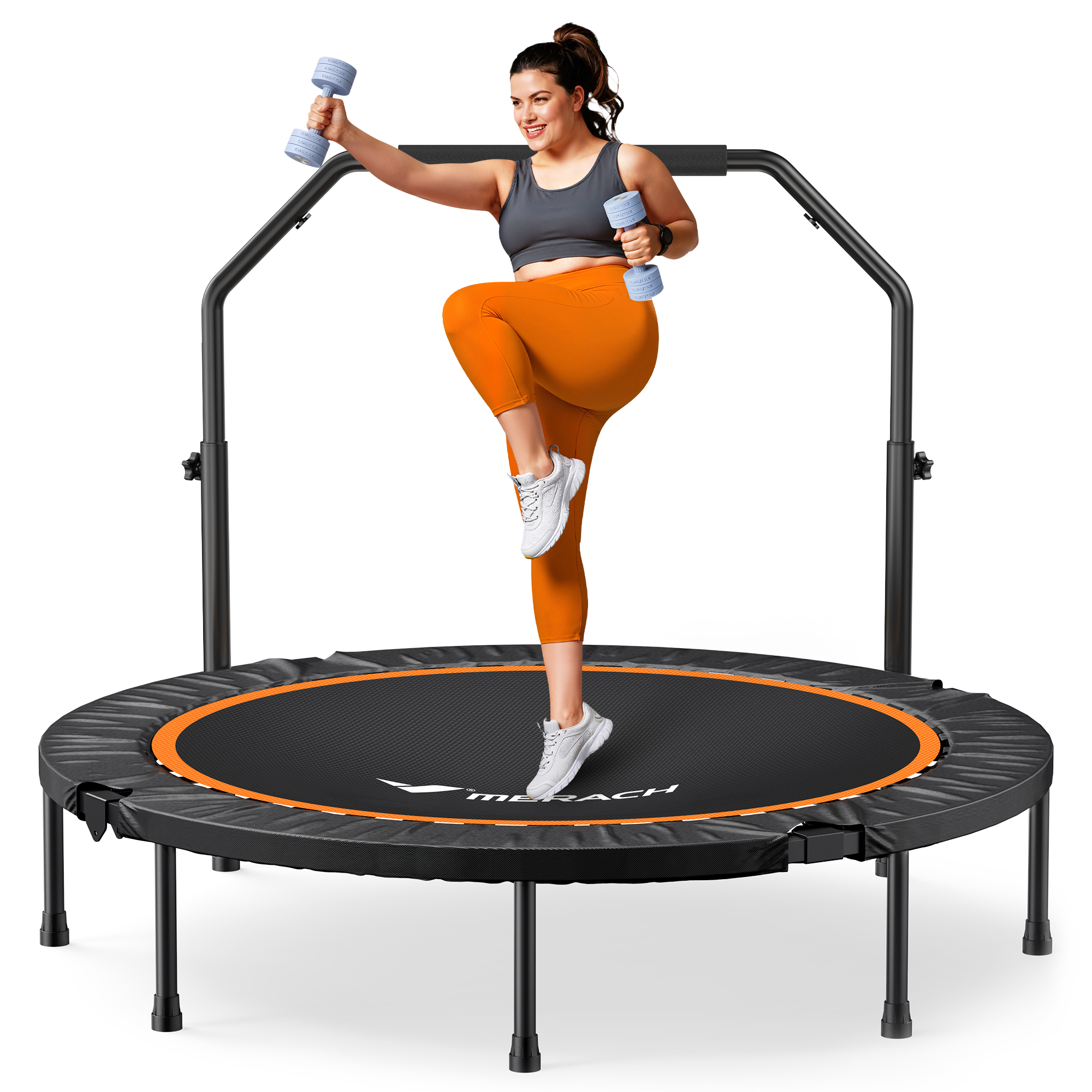 MERACH 48" Mini Trampoline with Handle, Foldable Fitness Rebounder for Adults and Kids, 450 lbs Capacity