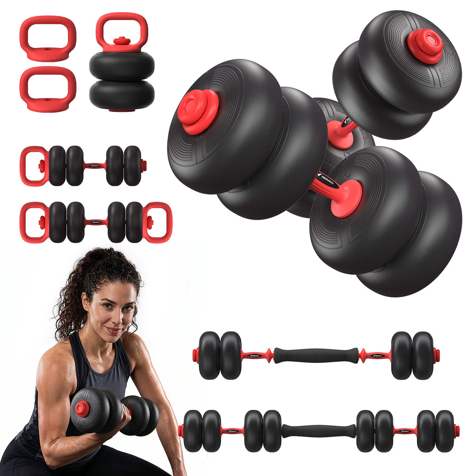 MERACH Adjustable Soft Dumbbell Set, Kettlebells and Barbell Weight Set for Home Gym, 45lbs