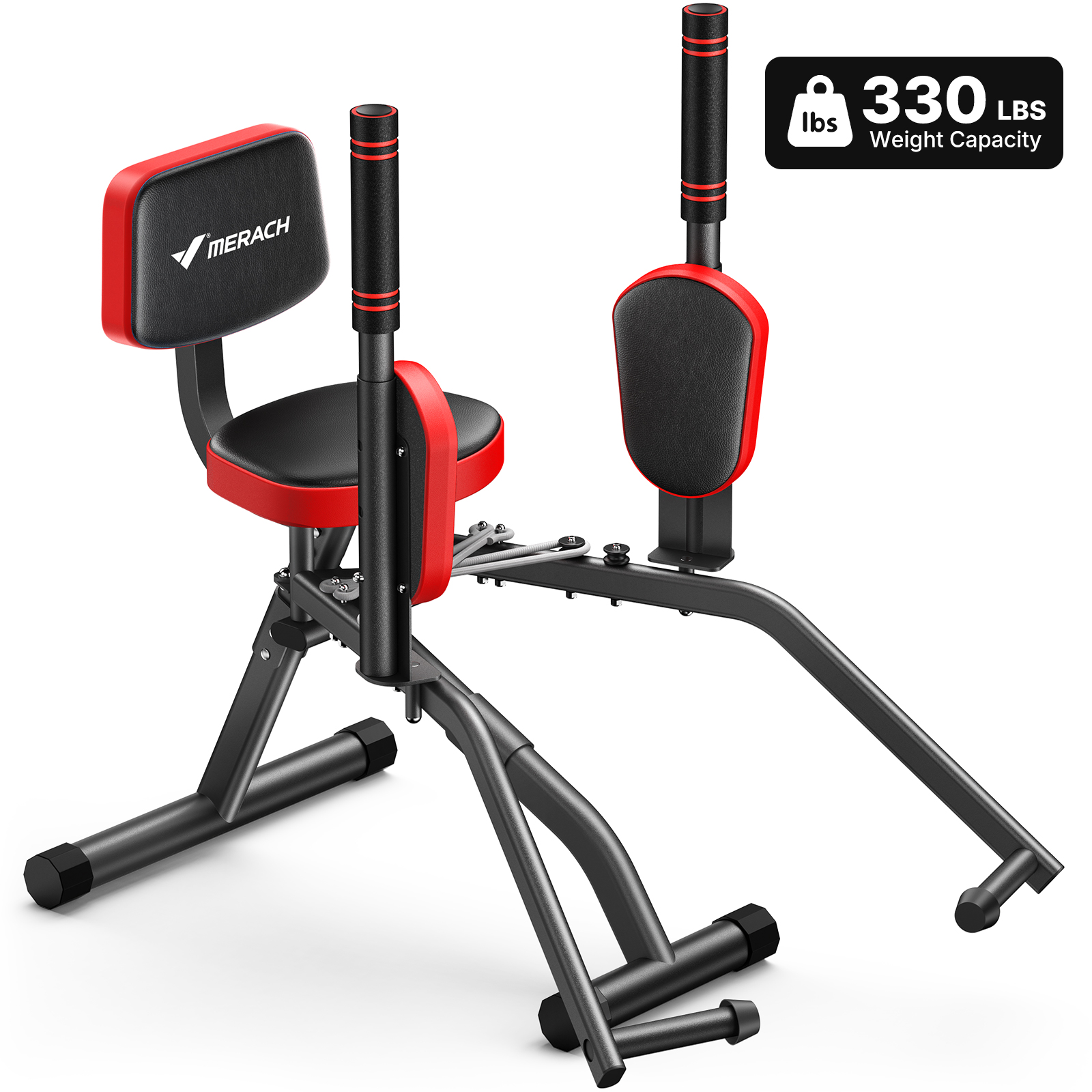MERACH Hip Abductor Machine, Glute & Leg Workout Equipment Trainer for Home Gym, 330lbs Weight Capacity, Black & Red