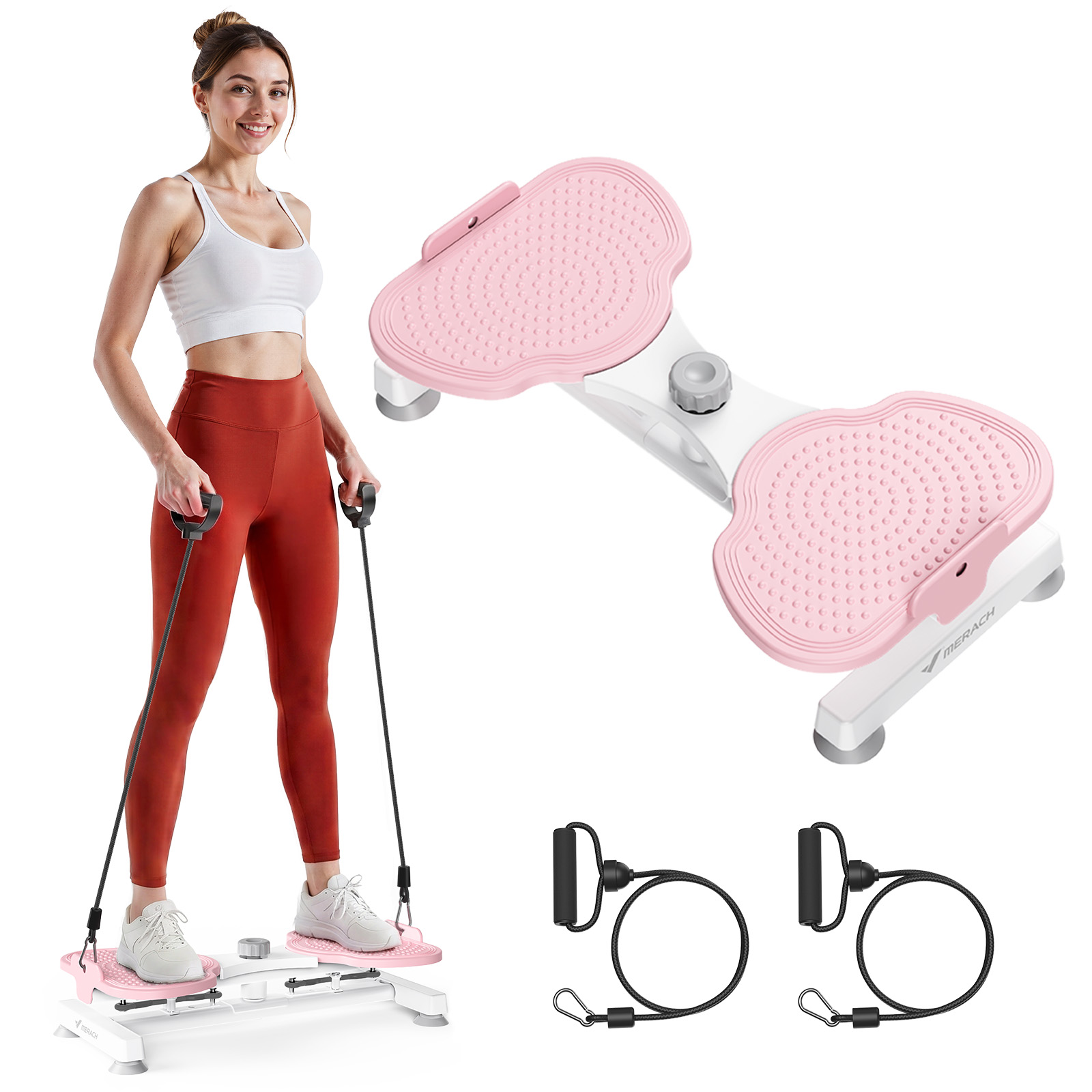 MERACH Slim Waist Twister, Silent Ab Toner for Women, 264 lbs Capacity, Core Workout Board for Home Gym, Pink