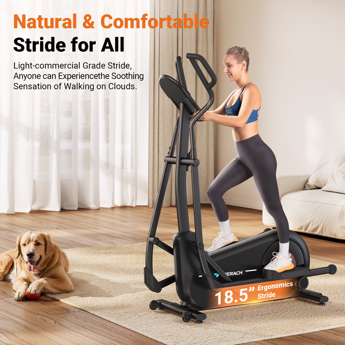 MERACH Elliptical Machine, Self-Powered System Elliptical Exercise Machine with 18.5" Stride, 16-Level Resistance, Ultra-Quiet Magnetic Drive System, 400LB Weight Capacity for Home Gyms