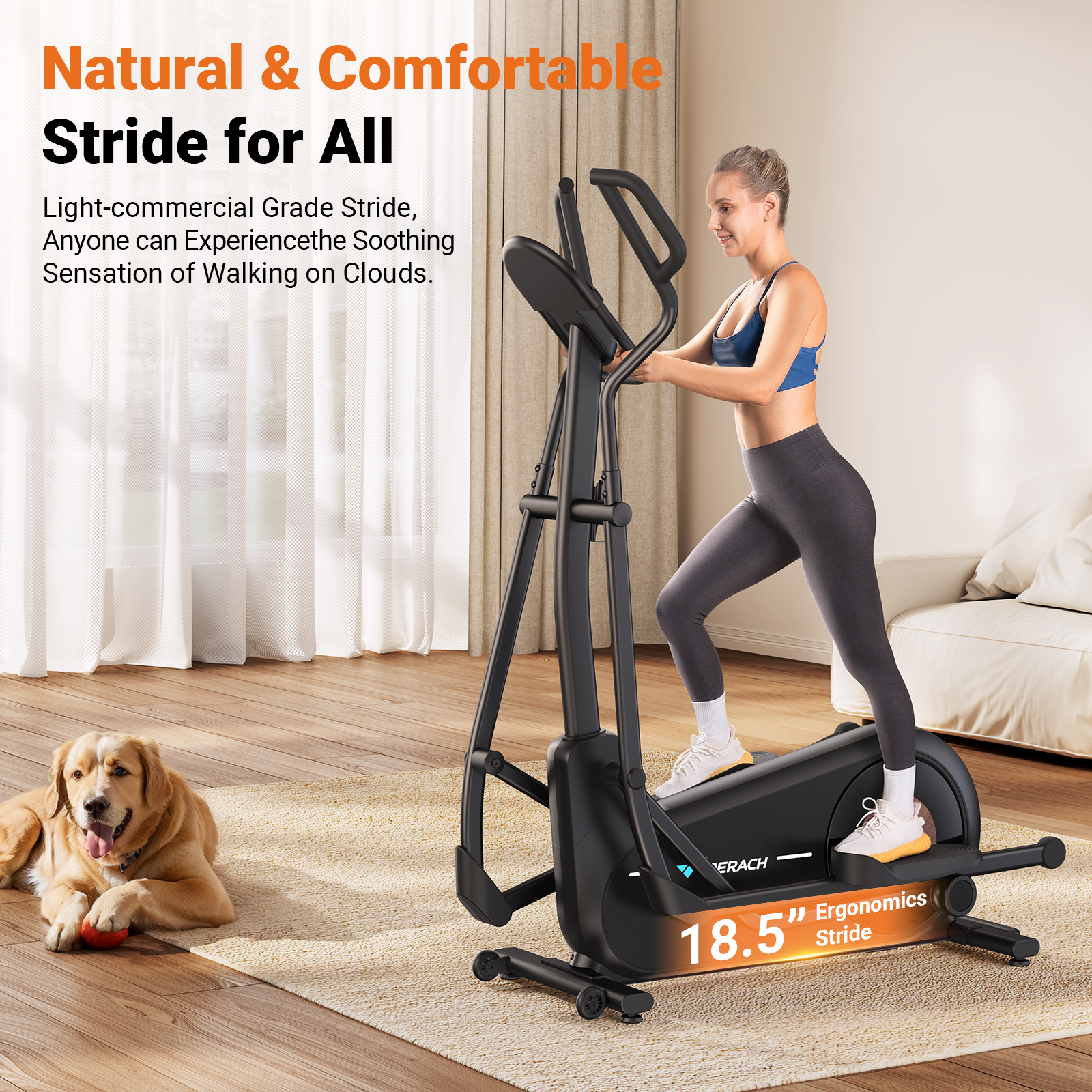 MERACH Elliptical Machine, Self-Powered System Elliptical Exercise Machine with 18.5" Stride, 16-Level Resistance, Ultra-Quiet Magnetic Drive System, 400LB Weight Capacity for Home Gyms