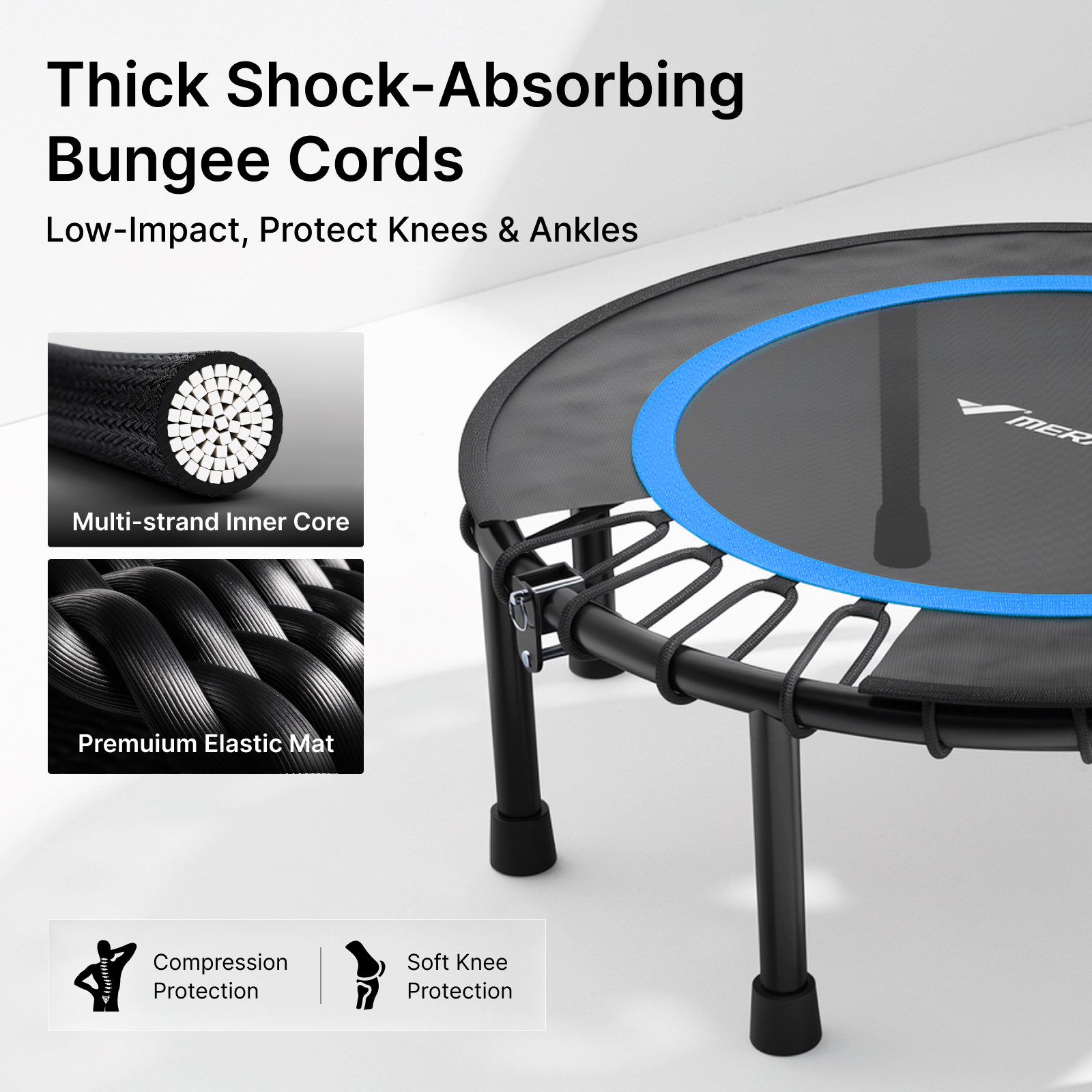 MERACH 48" Mini Trampoline for Adults, Fitness Rebounder with Bungees, 440 lbs Capacity