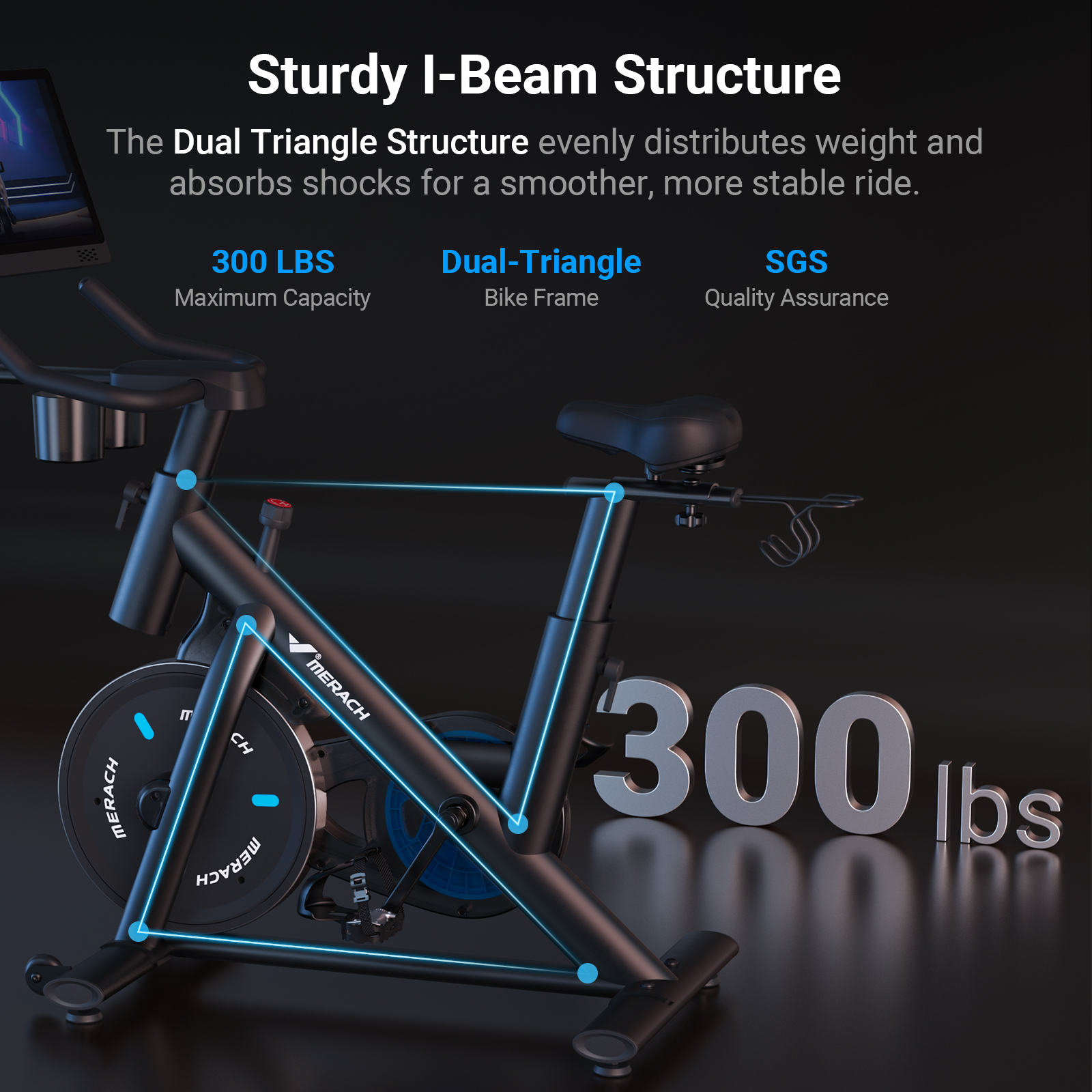 MERACH Stationary Exercise Bike with 1080P HD screen Low Noise for Indoor Workout Cycling Bike with 330lbs Weight Capacity Flywheel Weight 40lbs