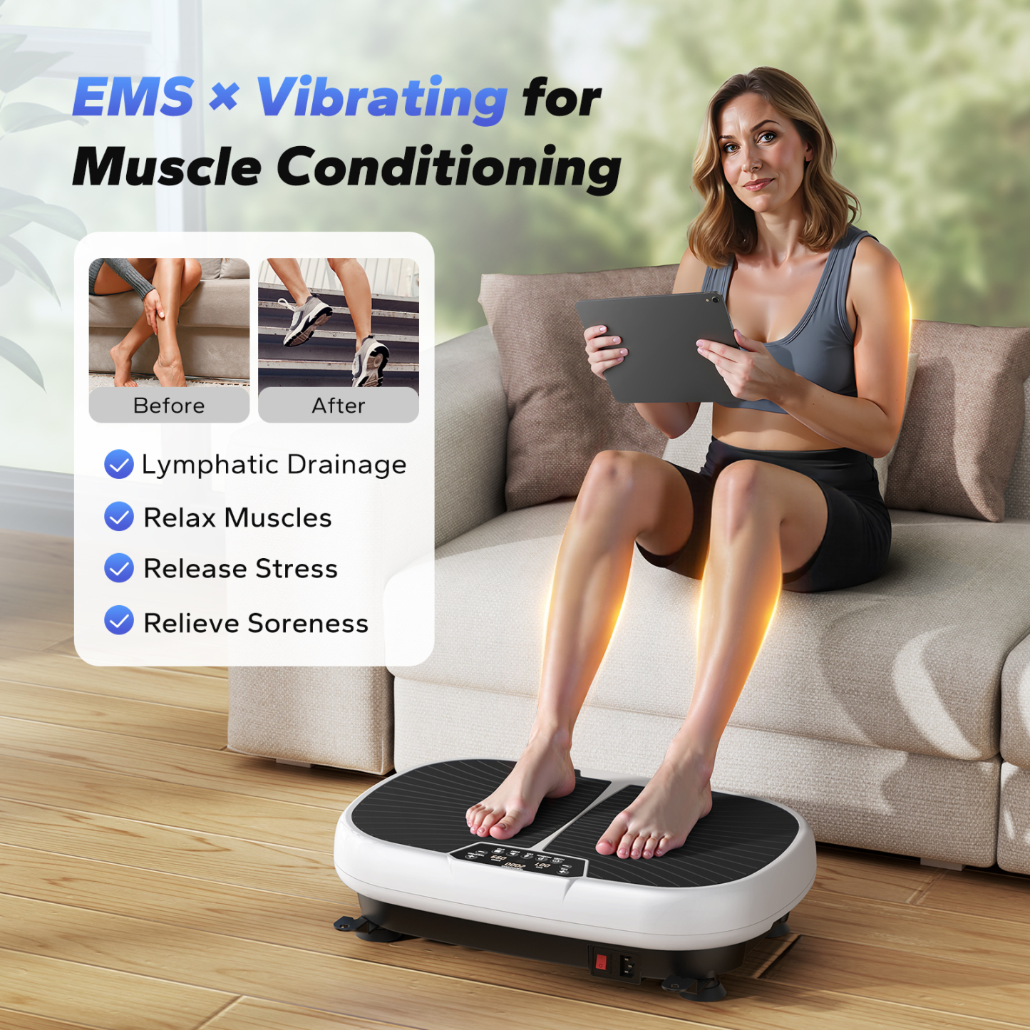 MERACH Vibration Plate Exercise Machine, Lymphatic Drainage Machine, Whole Body Workout Vibration Platform w/ 2 Resistance Bands for Weight Loss, Toning & Wellness