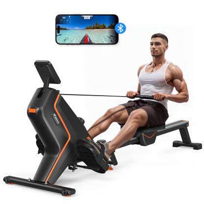 MERACH Foldable Magnetic Rowing Machine 350lbs Weight Capacity, 16 Levels Resistance Quiet Rower with Bluetooth for Home Workout