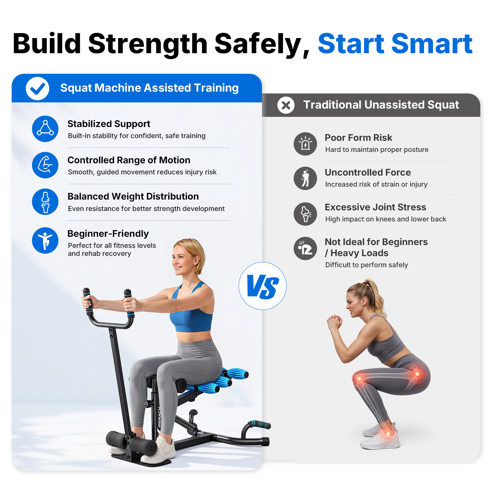 MERACH Deep Squat Machine with Handle, Adjustable Squat Assist Trainer for Home Gym, Hold up to 350lbs