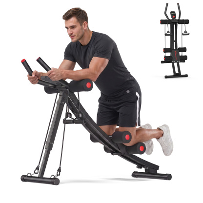 MERACH Ab Machine 4-Level Adjustable Ab Workout Equipment with LCD Display, Foldable Core Trainer for Home Gym, Black and Red