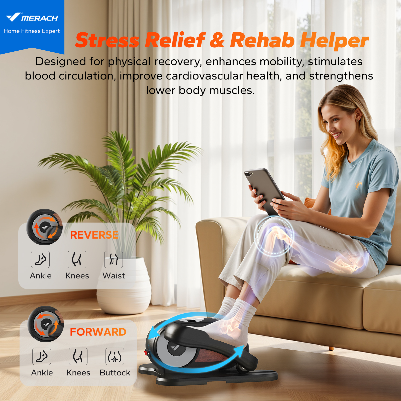 MERACH Compact Under Desk Elliptical Machine, Quiet & Portable Ellipse Leg Exerciser while Sitting, with Adjustable Speed, Electric Ellipticals Exercise Equipment for Home or Office