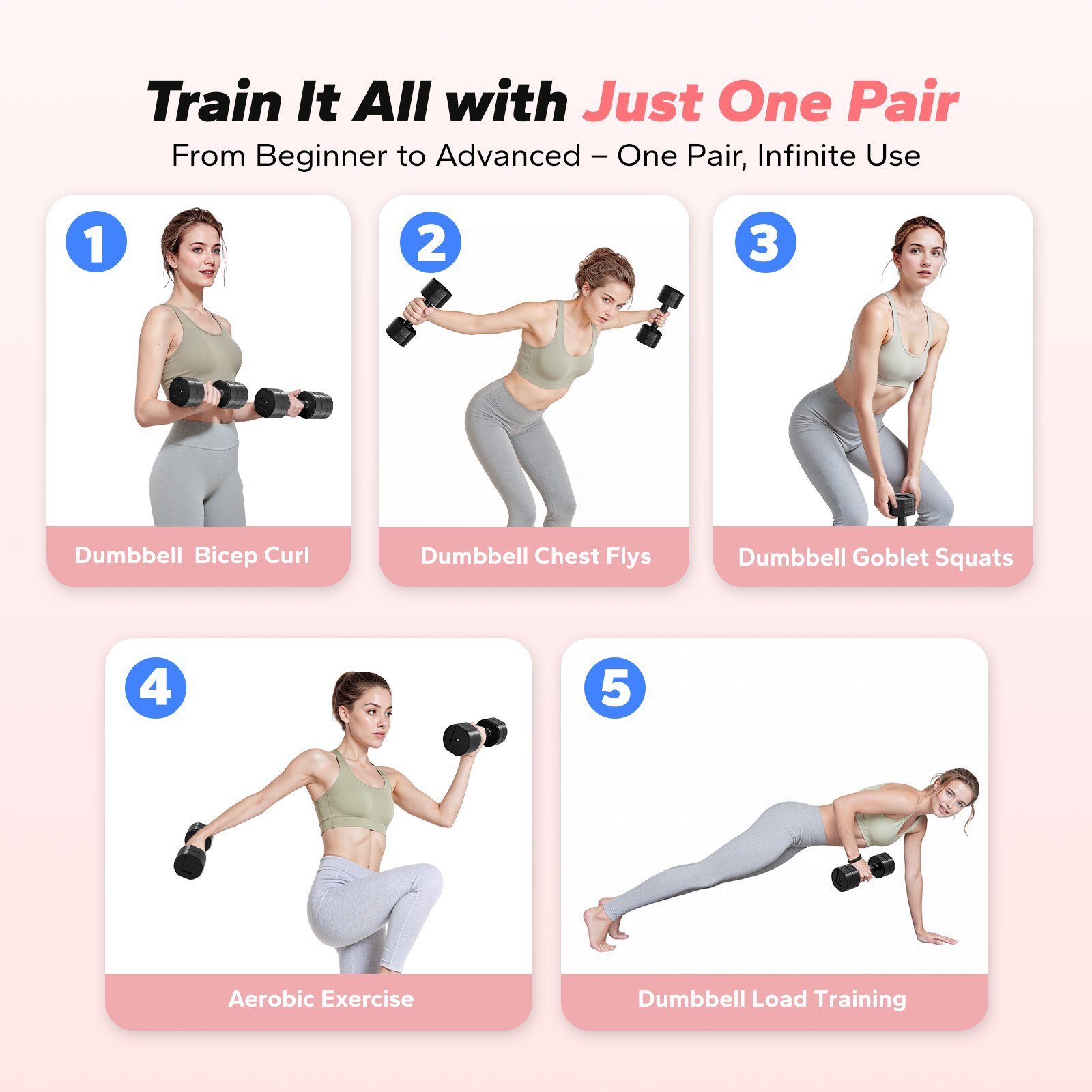 MERACH 4-in-1 Adjustable Dumbbells, 2-Pack, Each 2.2/4.4/6.6/8.8 lbs, Hand Weights for Women, for Home Fitness Training, Black