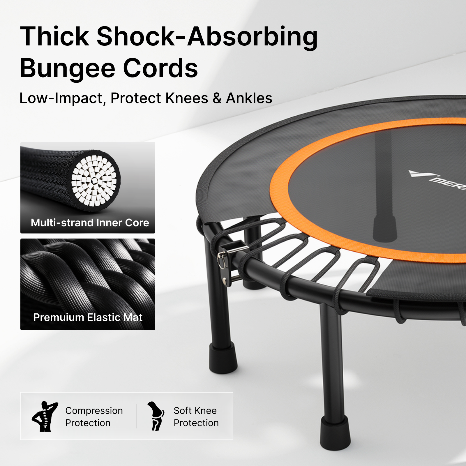 MERACH 48" Fitness Trampoline with Bungees, Foldable Mini Trampoline, 440 lbs Capacity