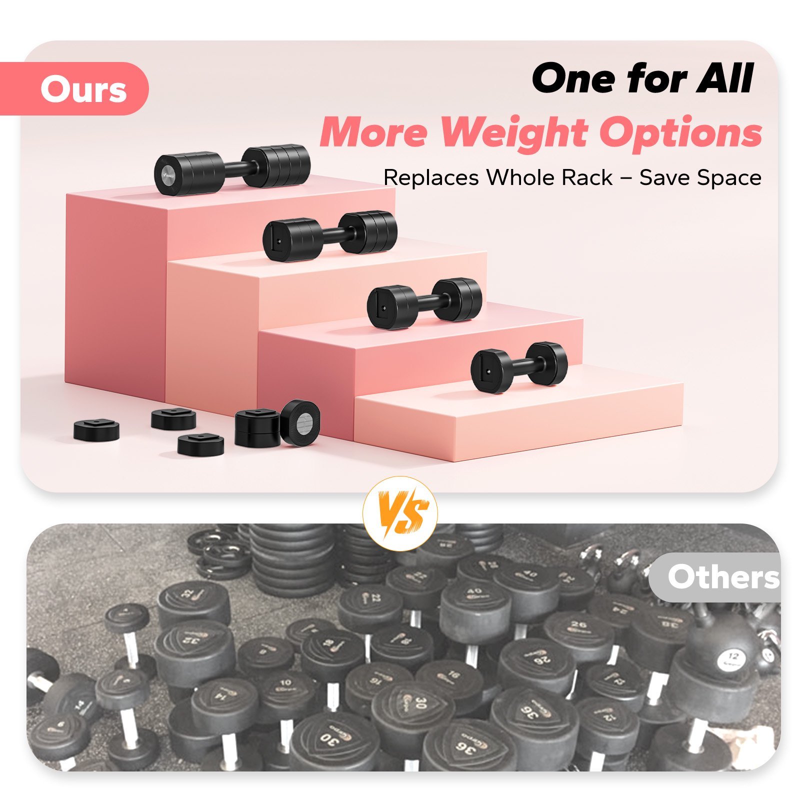 MERACH 4-in-1 Adjustable Dumbbells, 2-Pack, Each 2.2/4.4/6.6/8.8 lbs, Hand Weights for Women, for Home Fitness Training, Black