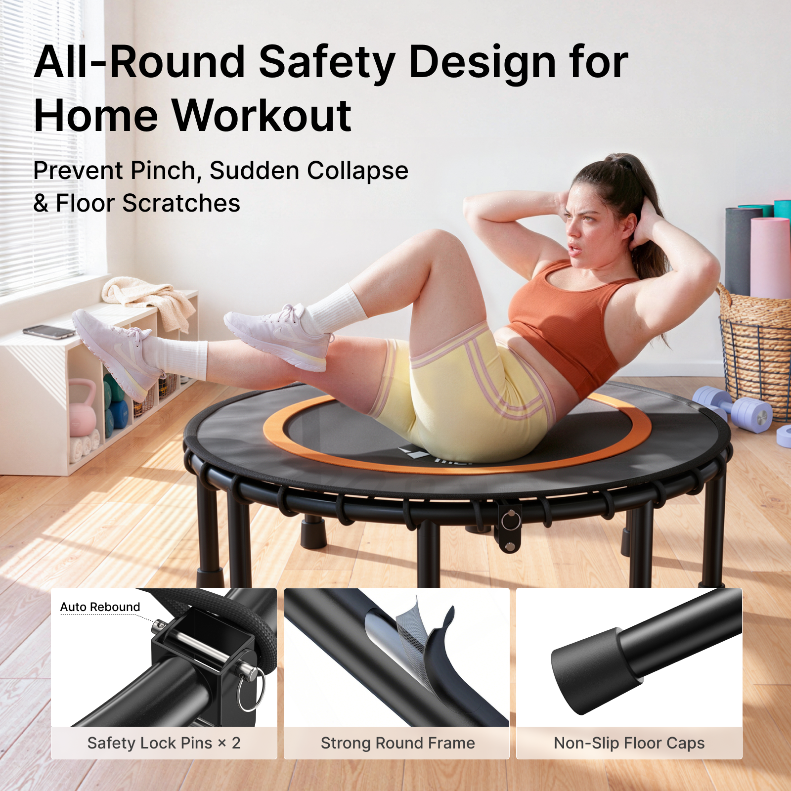 MERACH 48" Fitness Trampoline with Bungees, Foldable Mini Trampoline, 440 lbs Capacity