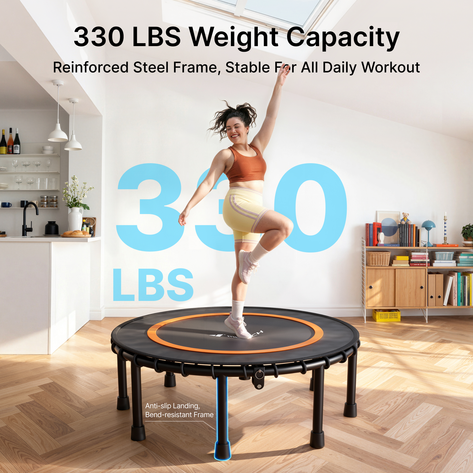 MERACH 48" Fitness Trampoline with Bungees, Foldable Mini Trampoline, 440 lbs Capacity