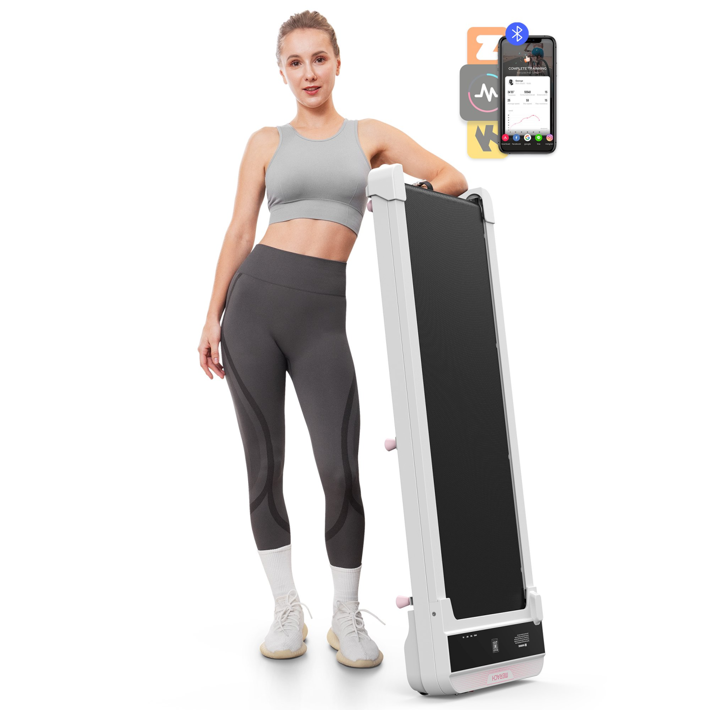 MERACH Walking Pad Treadmill 2.25Hp Ultra-Quiet Under Desk Treadmill 2 in 1 Walking and Jogging with LED Display,0.6-3.8 MPH,White