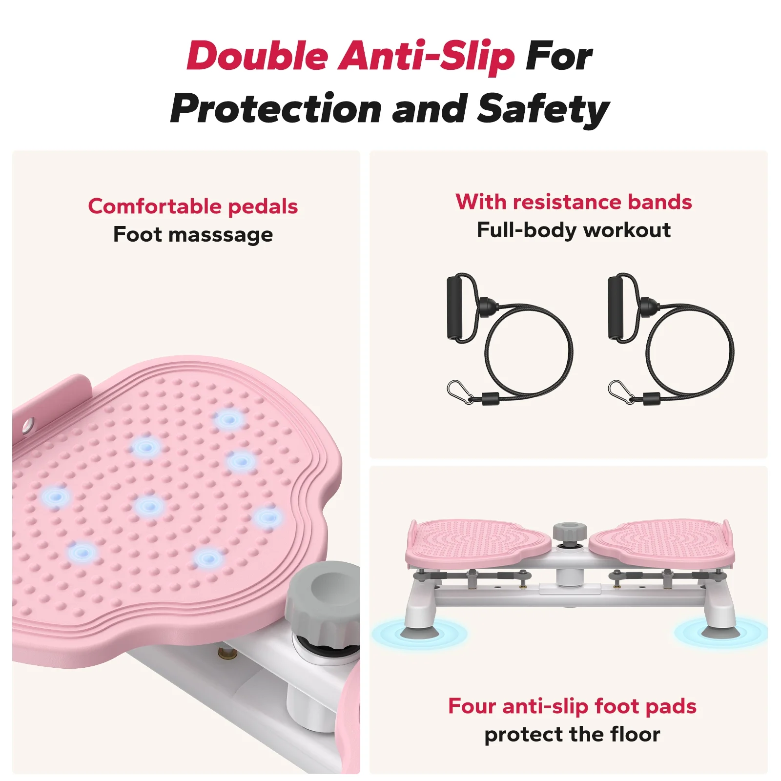 MERACH Slim Waist Twister, Silent Ab Toner for Women, 264 lbs Capacity, Core Workout Board for Home Gym，Pink