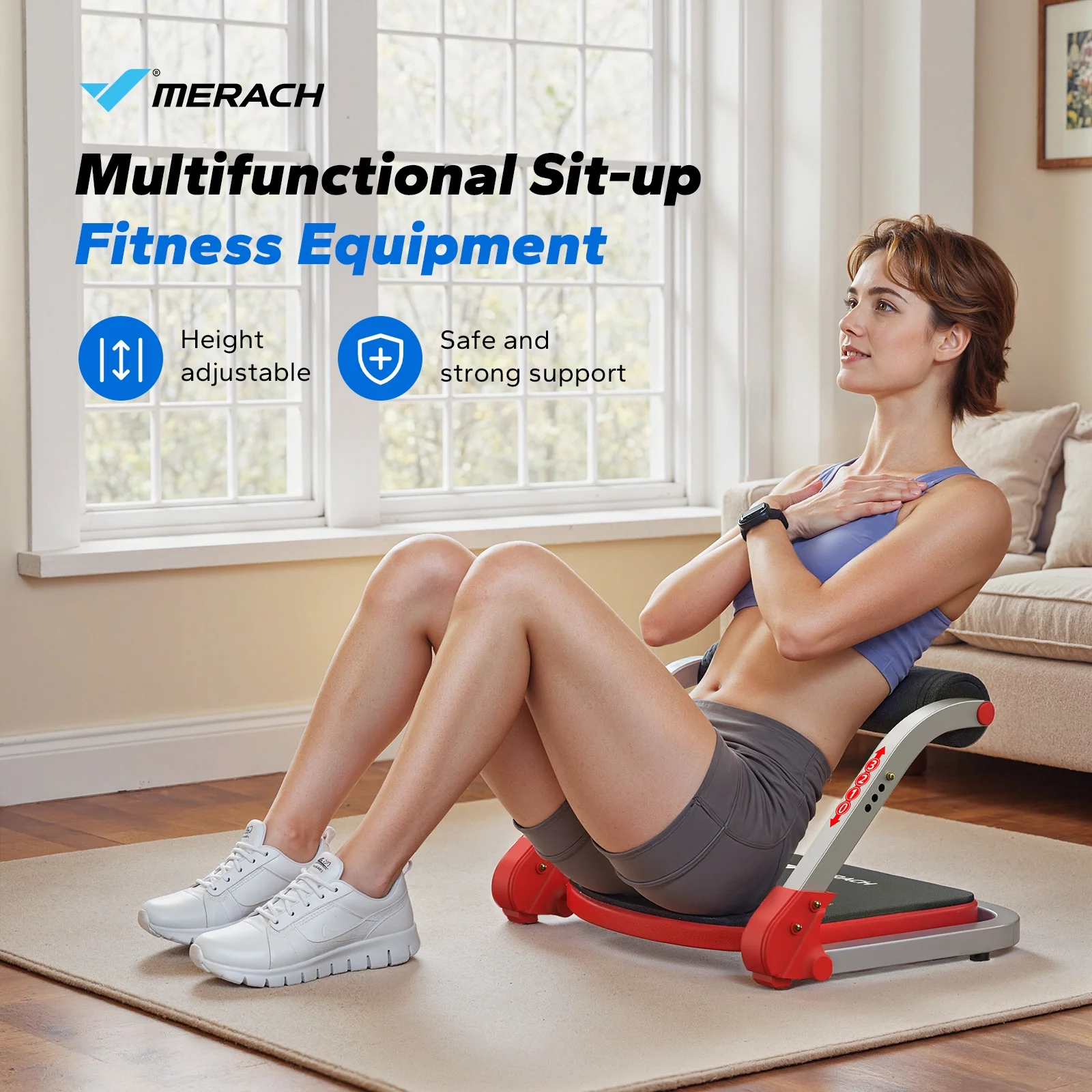 MERACH Ab Machine, Stomach Workout Equipment with 3 Resistance Levels and Auto-Rebound Feature, Sit-Up Equipment Supporting Up to 330 LBS