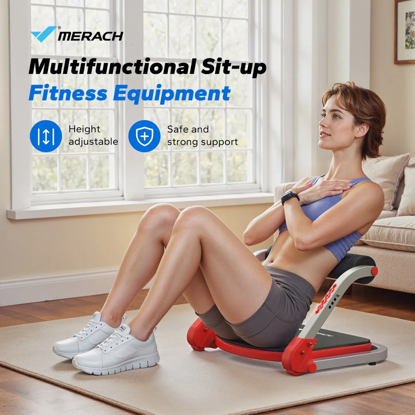 MERACH Ab Machine, Stomach Workout Equipment with 3 Resistance Levels and Auto-Rebound Feature, Sit-Up Equipment Supporting Up to 330 LBS