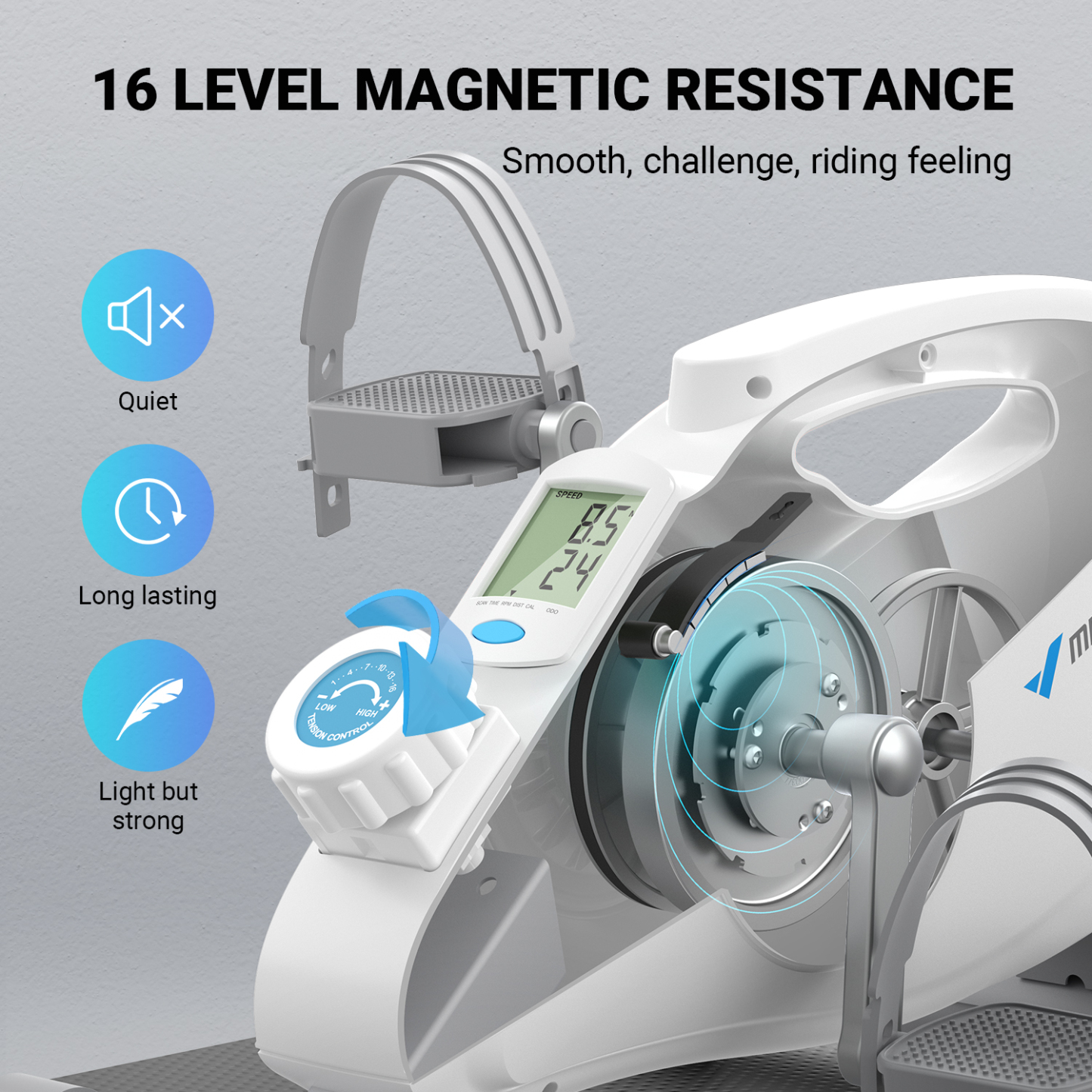 MERACH Under Desk Bike Pedal Exerciser Indoor Silent Elliptical Machine for Legs and Arms Mini Foot Pedal Exercise Bike with Free App,Non-Slip Mat,2 Resistance Bands