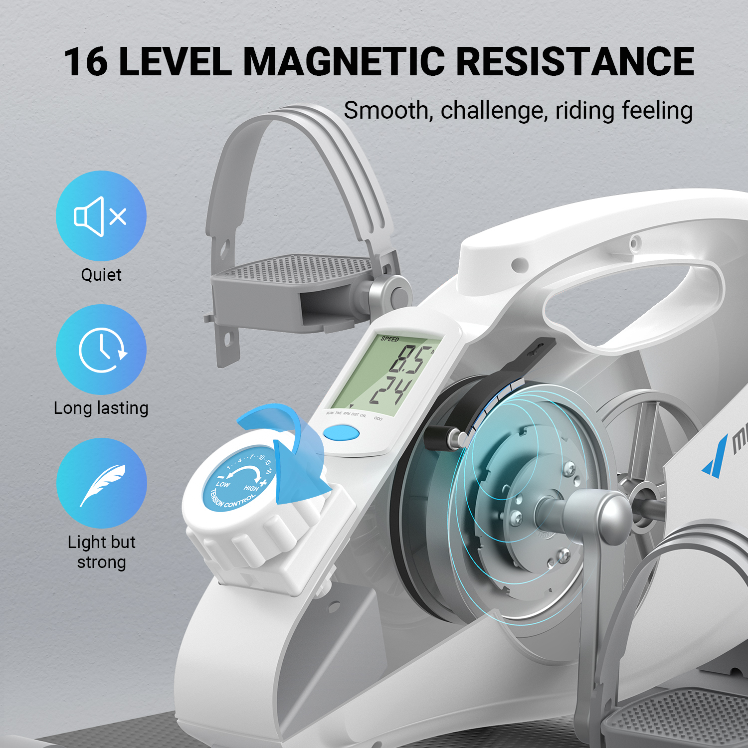 MERACH Under Desk Bike Pedal Exerciser Indoor Silent Elliptical Machine for Legs and Arms Mini Foot Pedal Exercise Bike with Free App,Non-Slip Mat,2 Resistance Bands