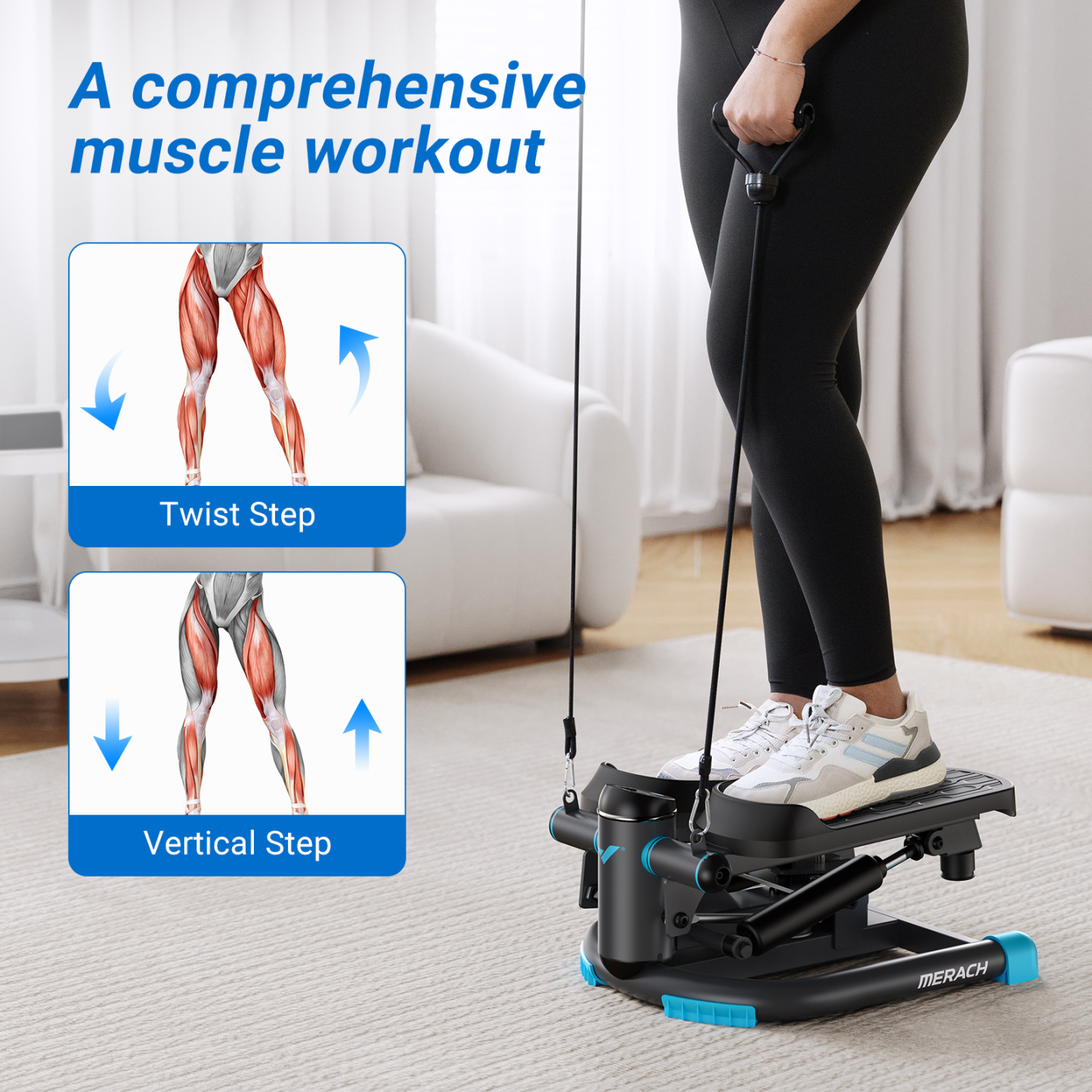 MERACH Compact Twisting Stepper with 330LBS Load Capacity & Resistance Bands for Comprehensive Full-Body Training