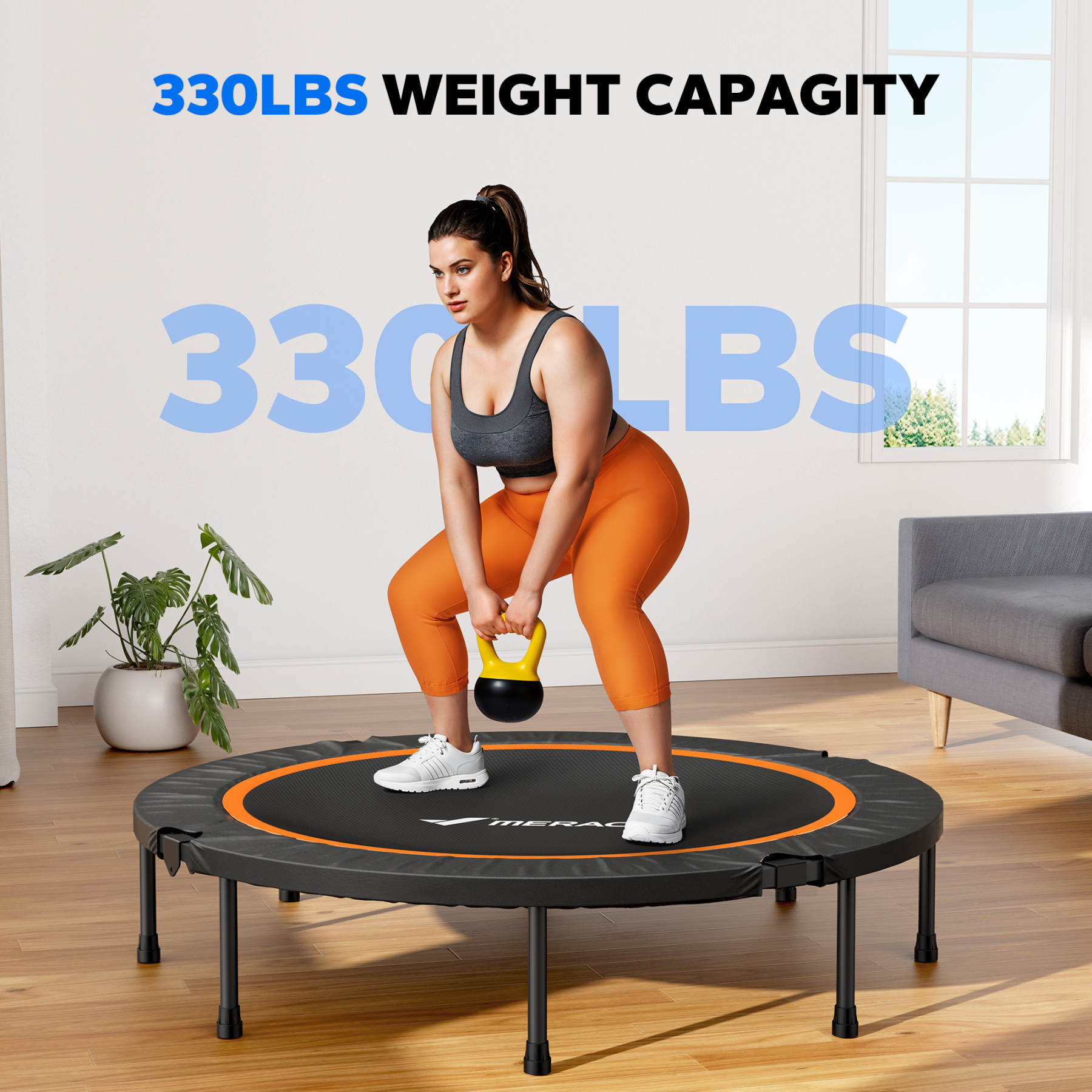 MERACH 48" Foldable Mini Trampoline, Fitness Rebounder Exercise Trampoline for Adults/kids Indoor/Garden Workout