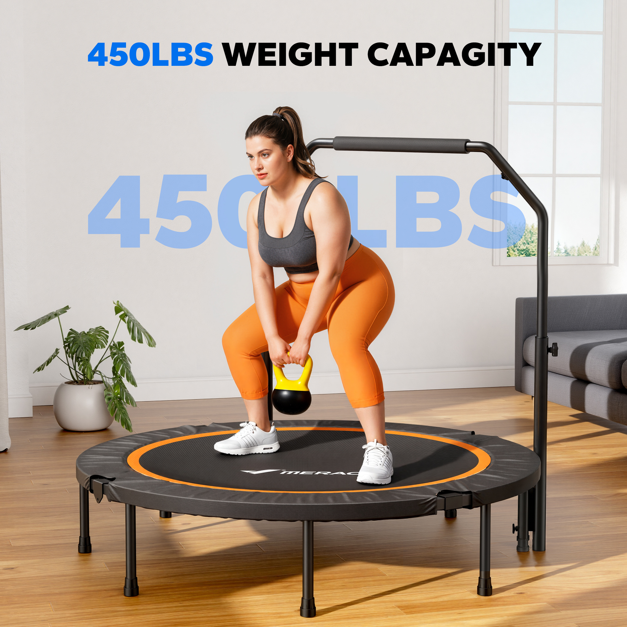 MERACH 48" Mini Trampoline with Handle, Foldable Fitness Rebounder for Adults and Kids, 450 lbs Capacity